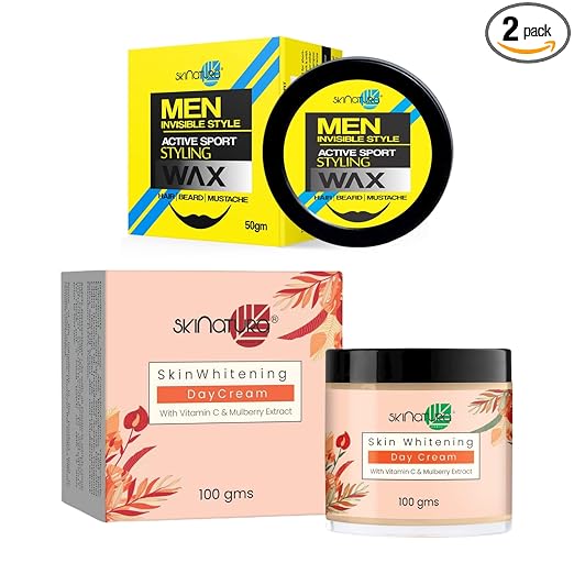 Men Invisible Style Active Sport Styling Hair Wax (50gm) Restylable Anytime For Men and Boys & Skin Whitening Day Cream (100gm) at Rs. 308