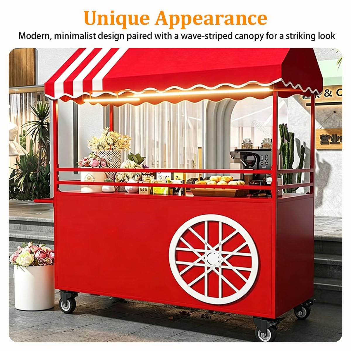 Chariot de distribution alimentaire portable avec support mobile pour comptoir d'affichage et de rangement pour événements et festivals Bleu 100 cm Idéal pour la restauration en plein air