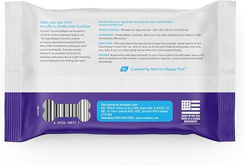Vista 2 de Vetnique Labs Furbliss - Toallitas higiénicas para mascotas para perros y gatos, limpieza y desodorización, toallitas gruesas hipoalergénicas