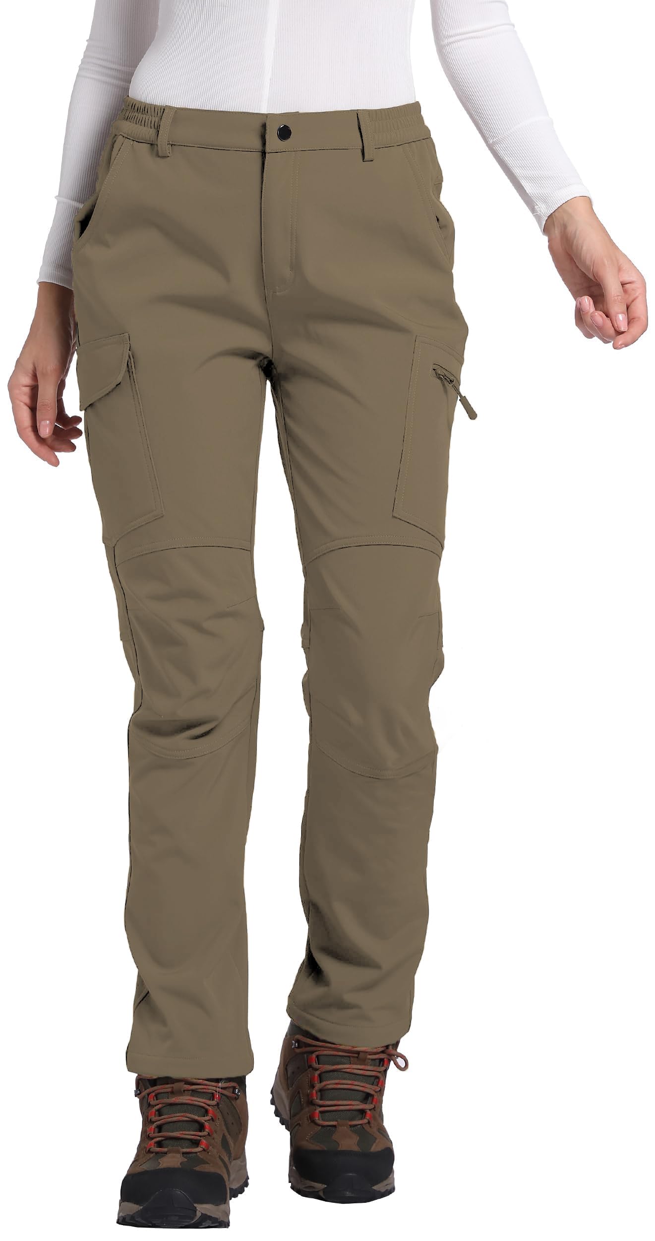 Photo 1 of LINLANG EN Women's Fleece Lined Waterproof Ski Pants Khaki M