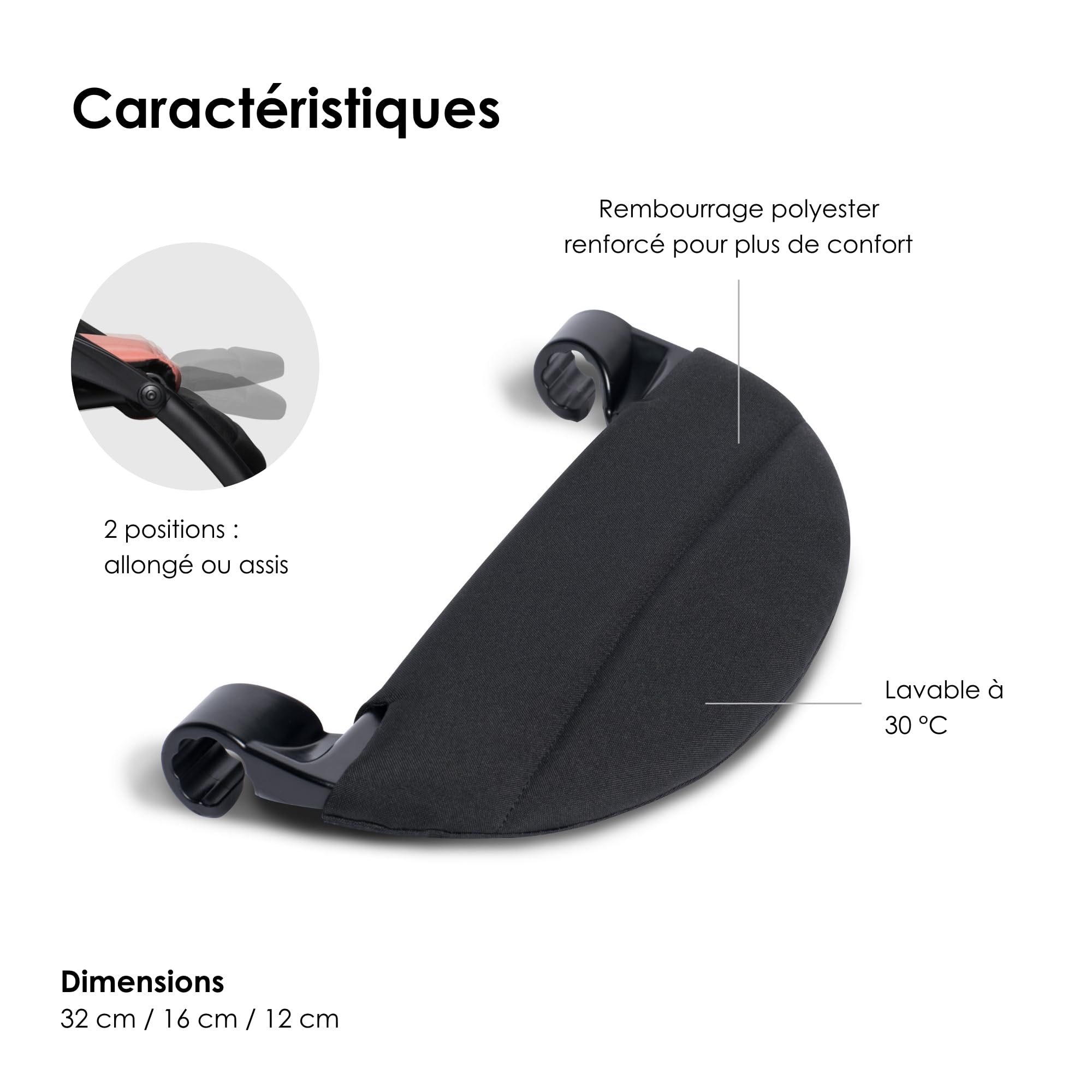 Repose-Jambes YOYO - Position inclinée et Coussin Moelleux pour Un Confort supplémentaire dans la Poussette - Facile à Fixer et à Nettoyer