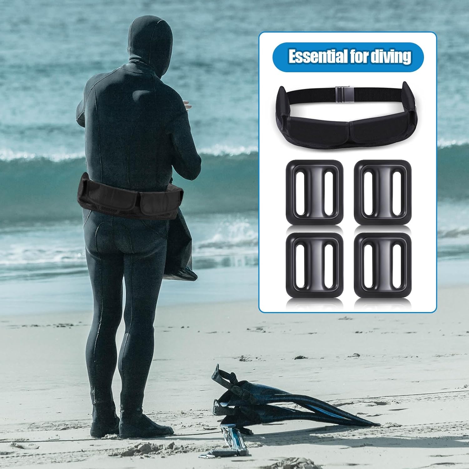 Tellegloww 4 Pcs 2.2 lb Dive Weights Belt for Scuba with 4 Pocket Zippered Scuba Weight Belt with Metal Quick Release Buckle Coated Dive Weights for Free Diving Spear Fishing Fit for Waist 32" to 52"