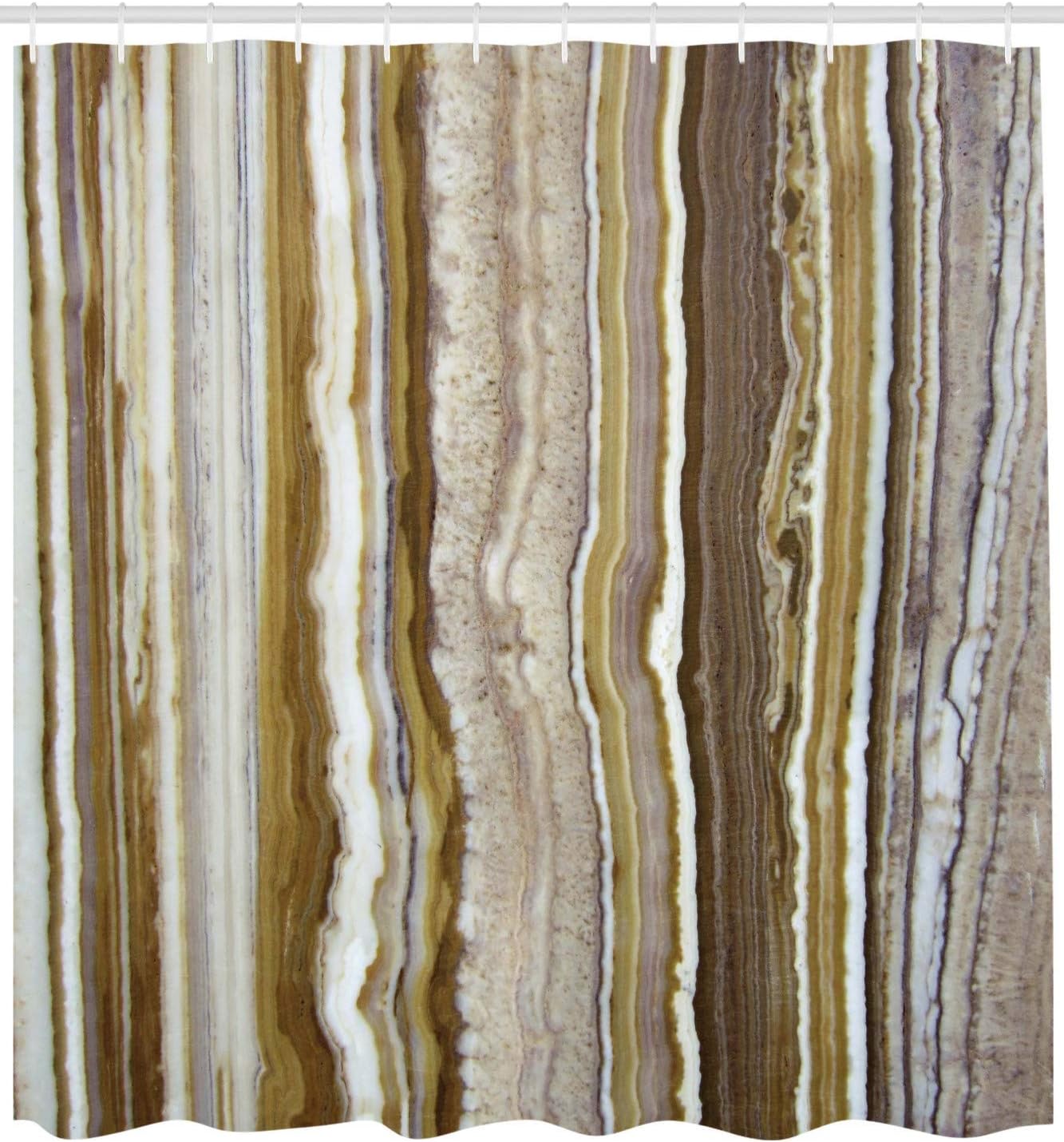 Ambesonne Marble Print Shower Curtain, Onyx Marble Rock Themed Vertical Lines and Blurry Stripes in Earth Color, Cloth Fabric Bathroom Decor Set with Hooks, 69" W x 75" L, Brown Mustard
