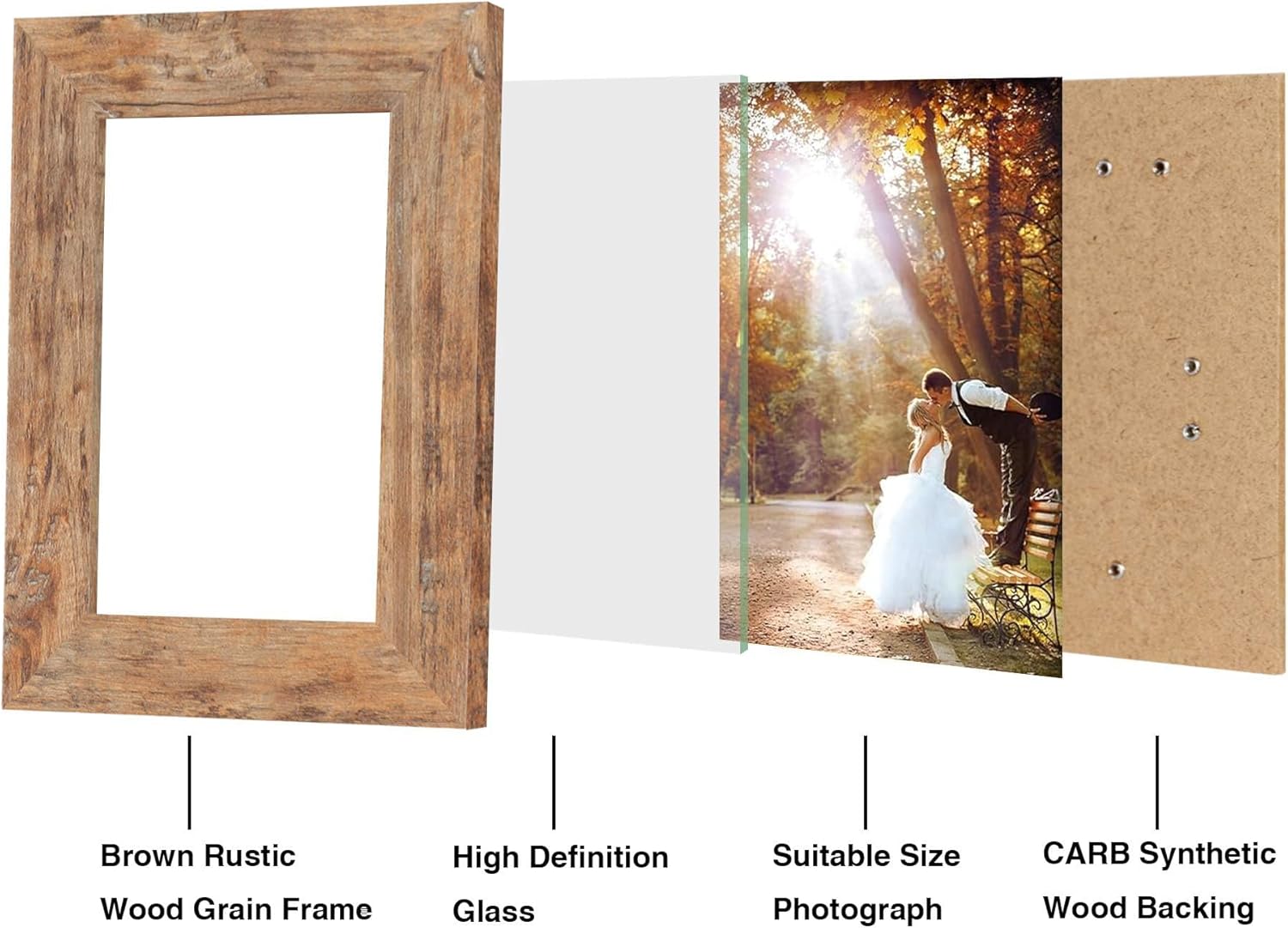 iRahmen 5x7 Picture Frame Set of 6, Brown Rustic Frame with High Definition Real Glass, 5 x 7 Wood Photo Frames for Tabletop Display and Wall Mounting