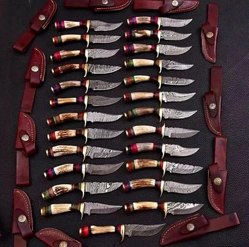 Knife Emporium 6" Handmade Damascus Steel Lot Of 35 Hunting