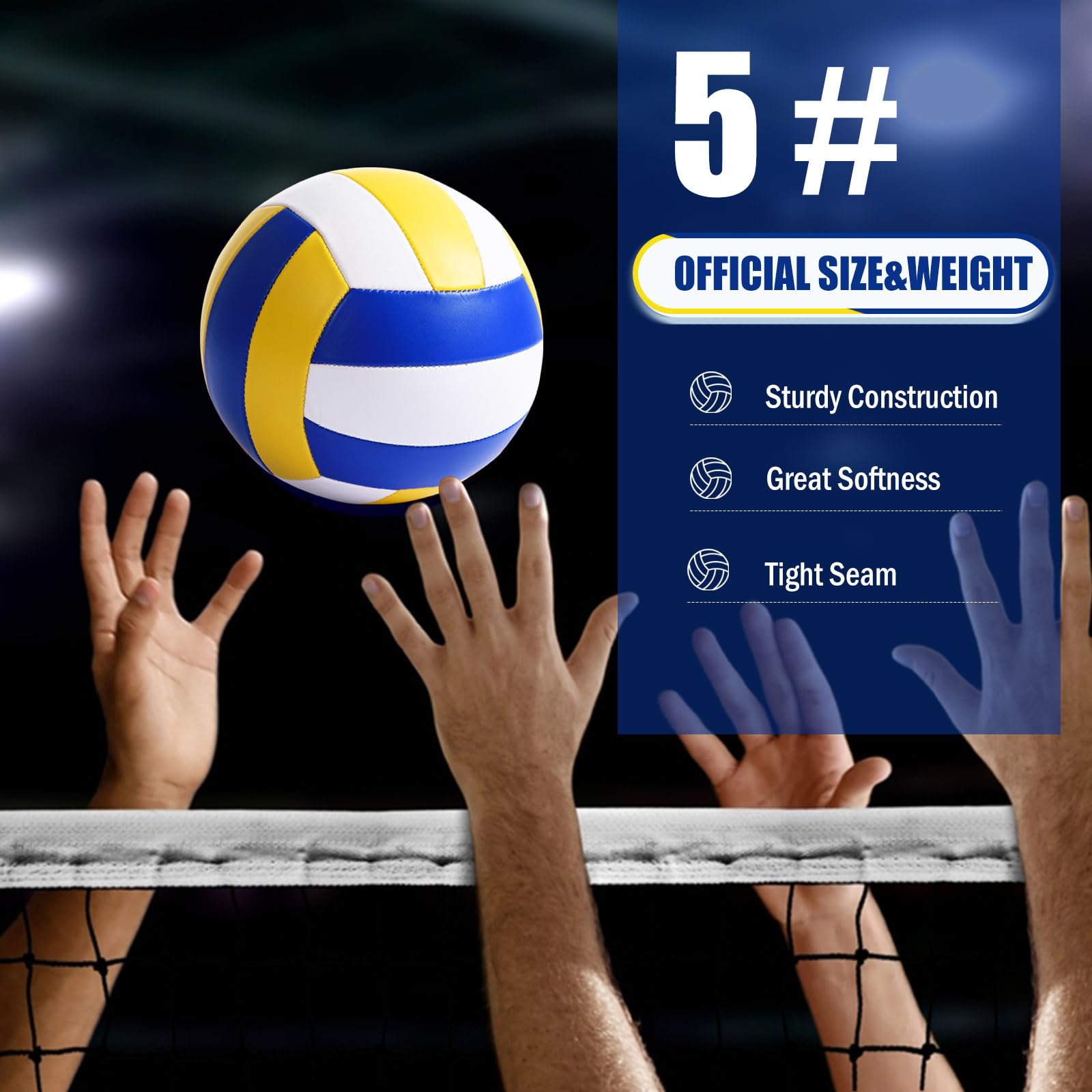 AWIZOM Volleybälle aus PU-Leder, offizielle Größe 5, 6 Stück, weiche Freizeit-Volleybälle für drinnen und draußen, Volleyball mit Pumpe, Netztasche, Aufblasstifte für Strand, Poolspiel, Fitnessstudio