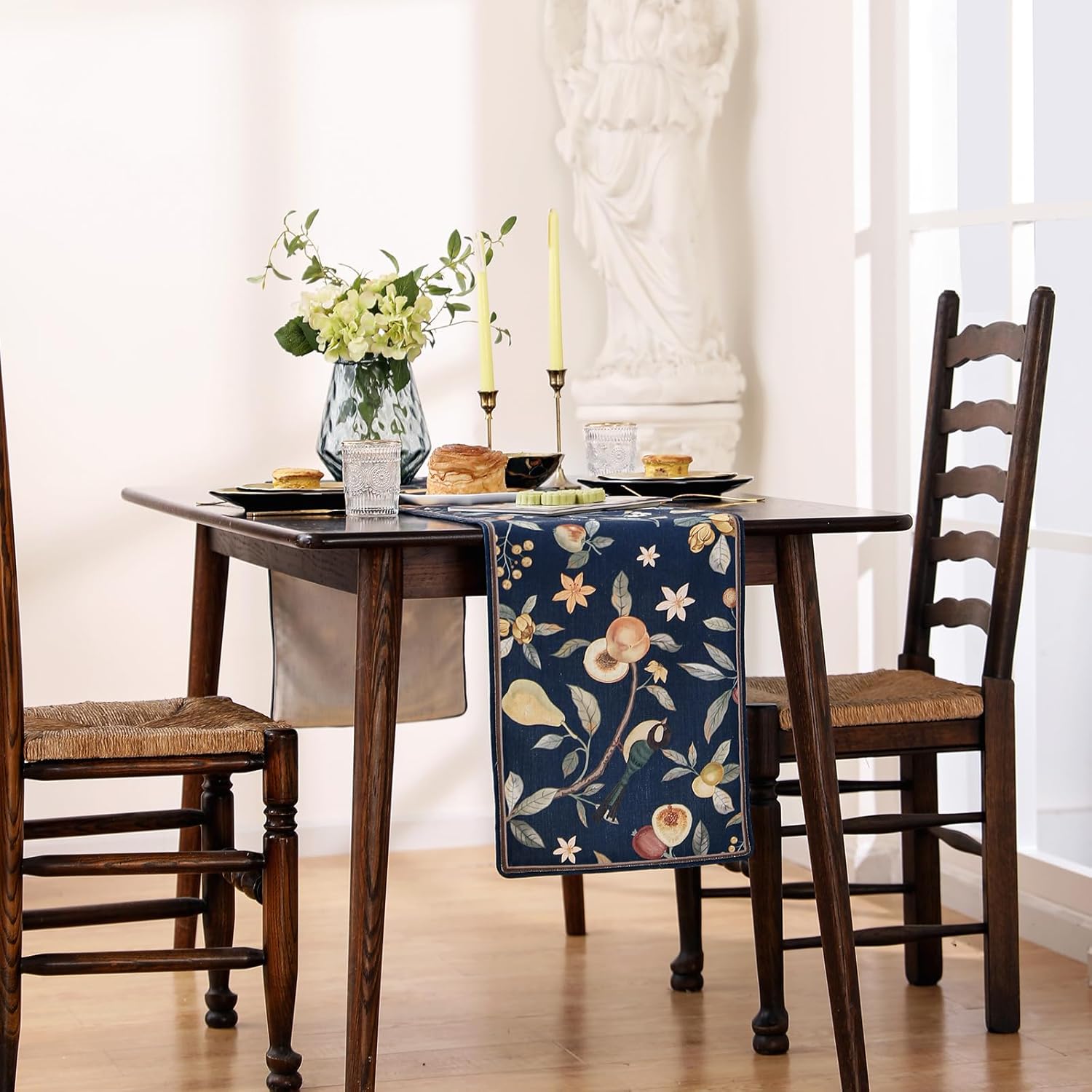 bilin gaier Linen Blue Table Runner 118 Inches Long,Wrinkle-Resistant Vintage Rustic Farmhouse Floral Table Runners,Decor Luxury Vintage Runner Table Cloth for Coffee & Dining Table,12"x118"-Dewey B