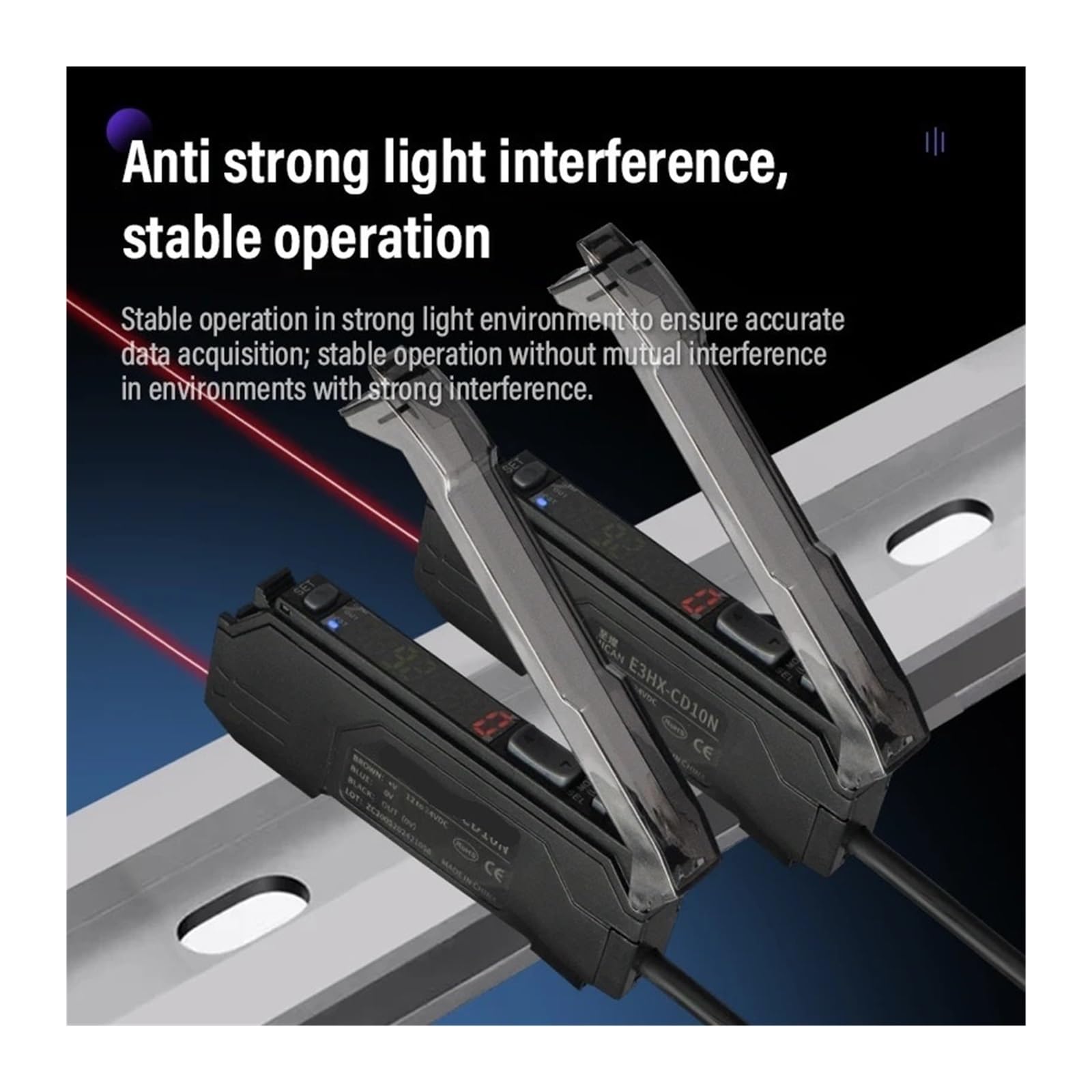 Sensor Amplificador de Fibra óptica con Pantalla Digital, Interruptor fotoeléctrico de inducción de reflexión difusa de Larga y Corta Distancia(E3HX-NA11N)