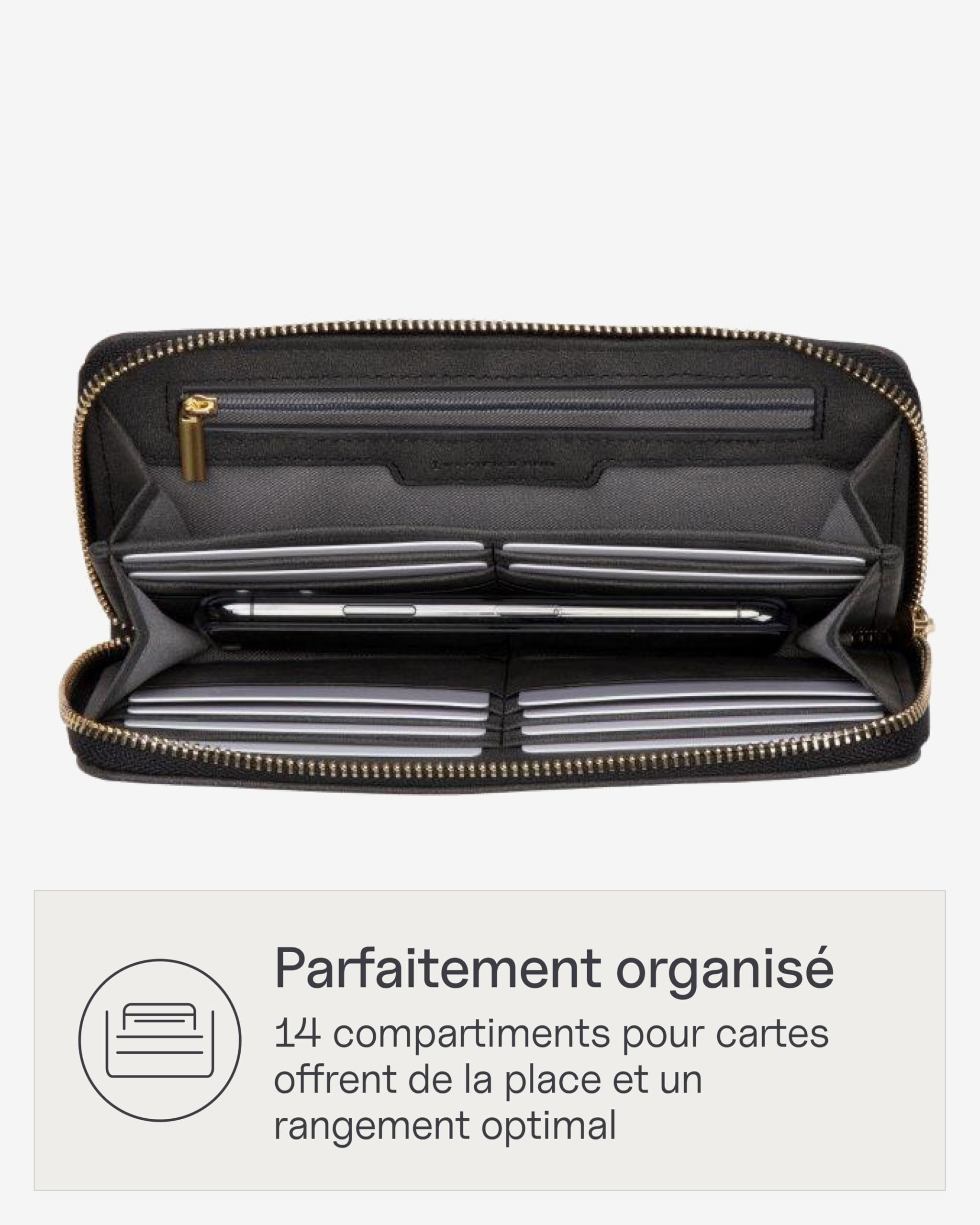 Kapten & Son Portefeuille pour Femme | Louvre Wallet All Black | Grand Portefeuille pour Femme | Portefeuille Noir avec Compartiment à Monnaie et 14 Fentes pour Cartes | 10 x 21 x 2,5 cm
