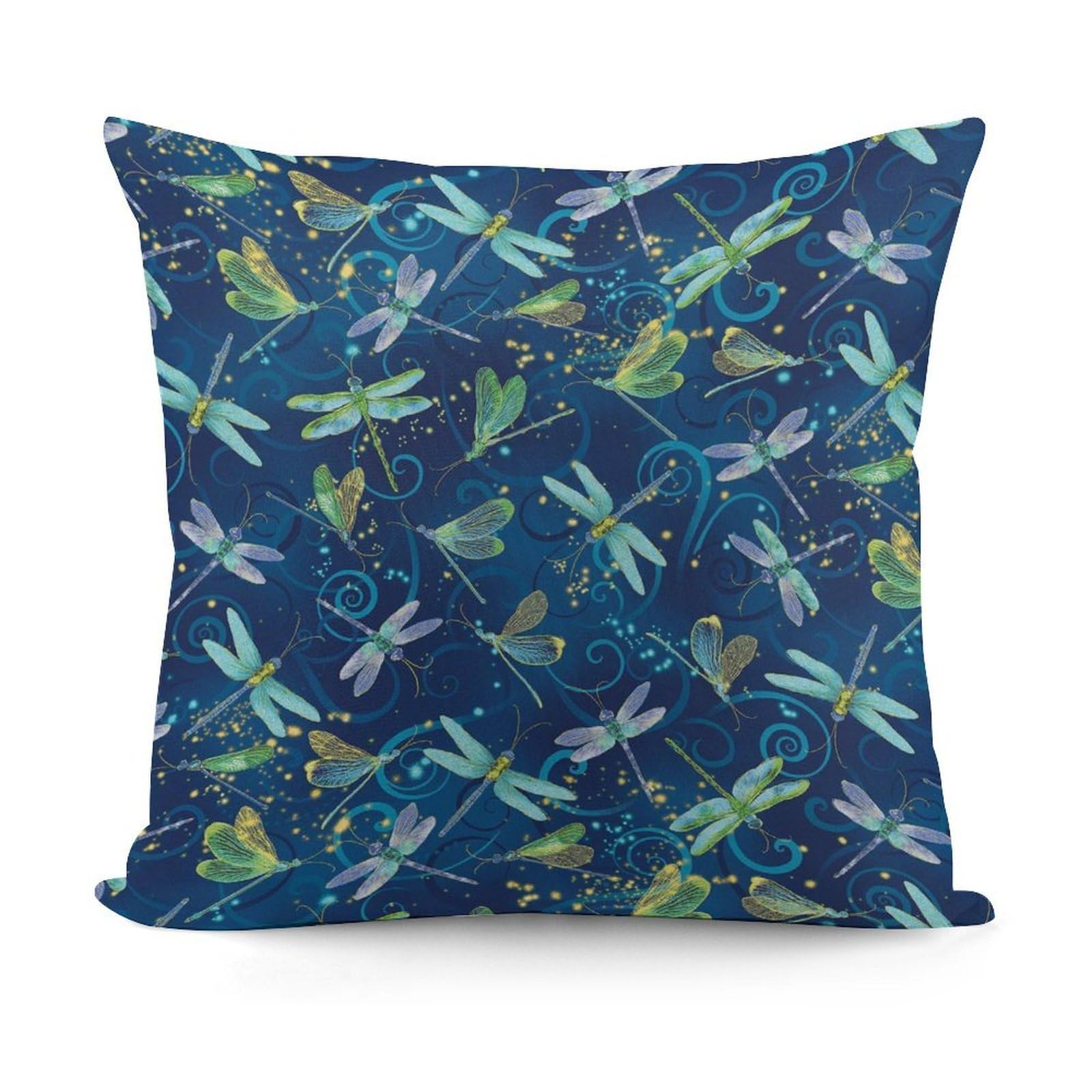 VstaDank Blue Dragonfly Pillow Covers Soft Plush Decorative Square Pillow Cover Modern Breathable Pillowcases Pillowcase with Invisible Zipper 18x18 Inches for Sofa Living Room