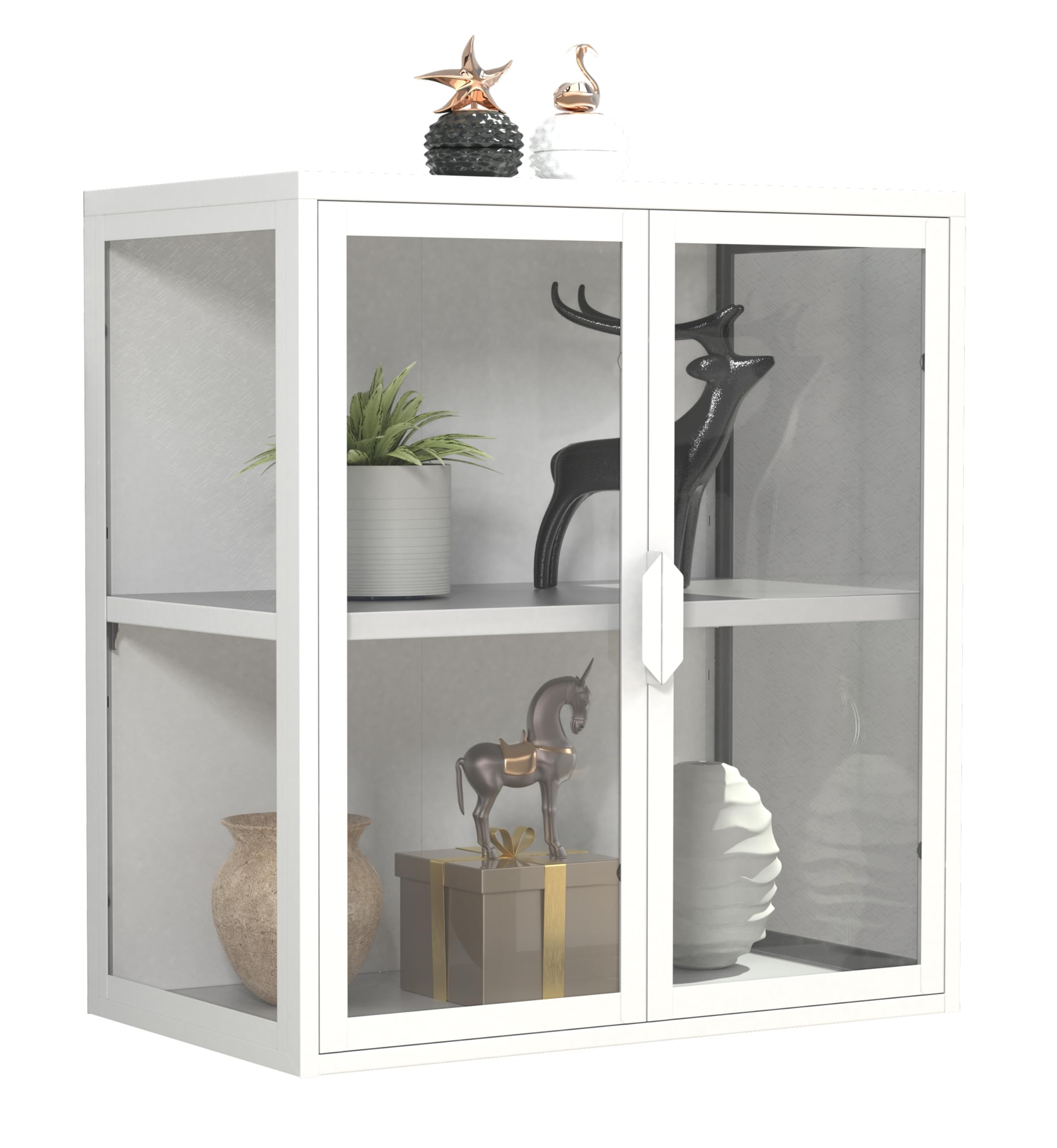 VCM Glasvitrine hängend | Vitrine Glas mit ESG-Sicherheitsglas | Maße ca. H. 65x60x35 cm | Hängevitrine Glas | Modern und platzsparend | Glas Vitrinenschrank - Flokas S