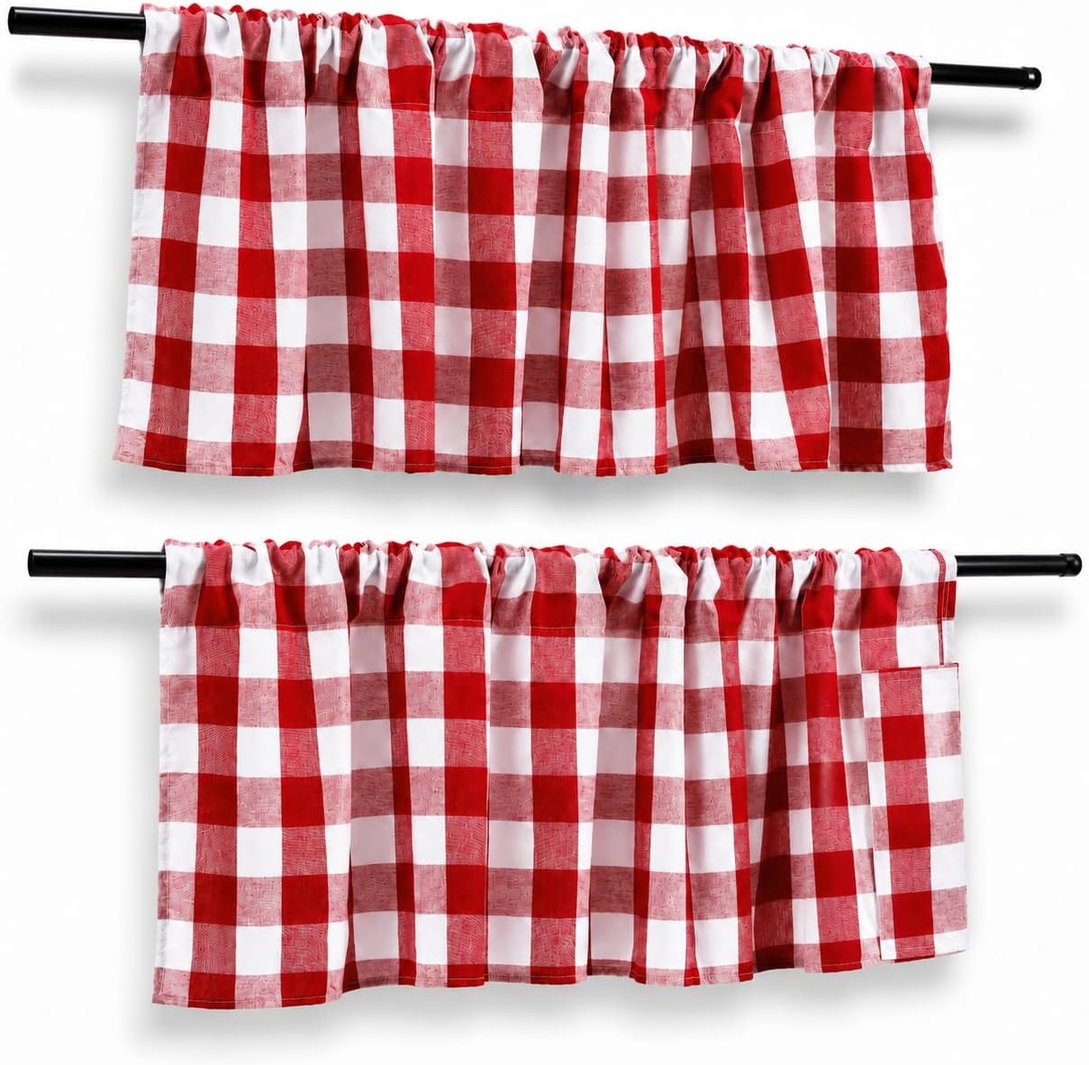 Jeffbaubl 2 Pack Buffalo Plaid Curtains,Buffalo Check Valance,Red and White