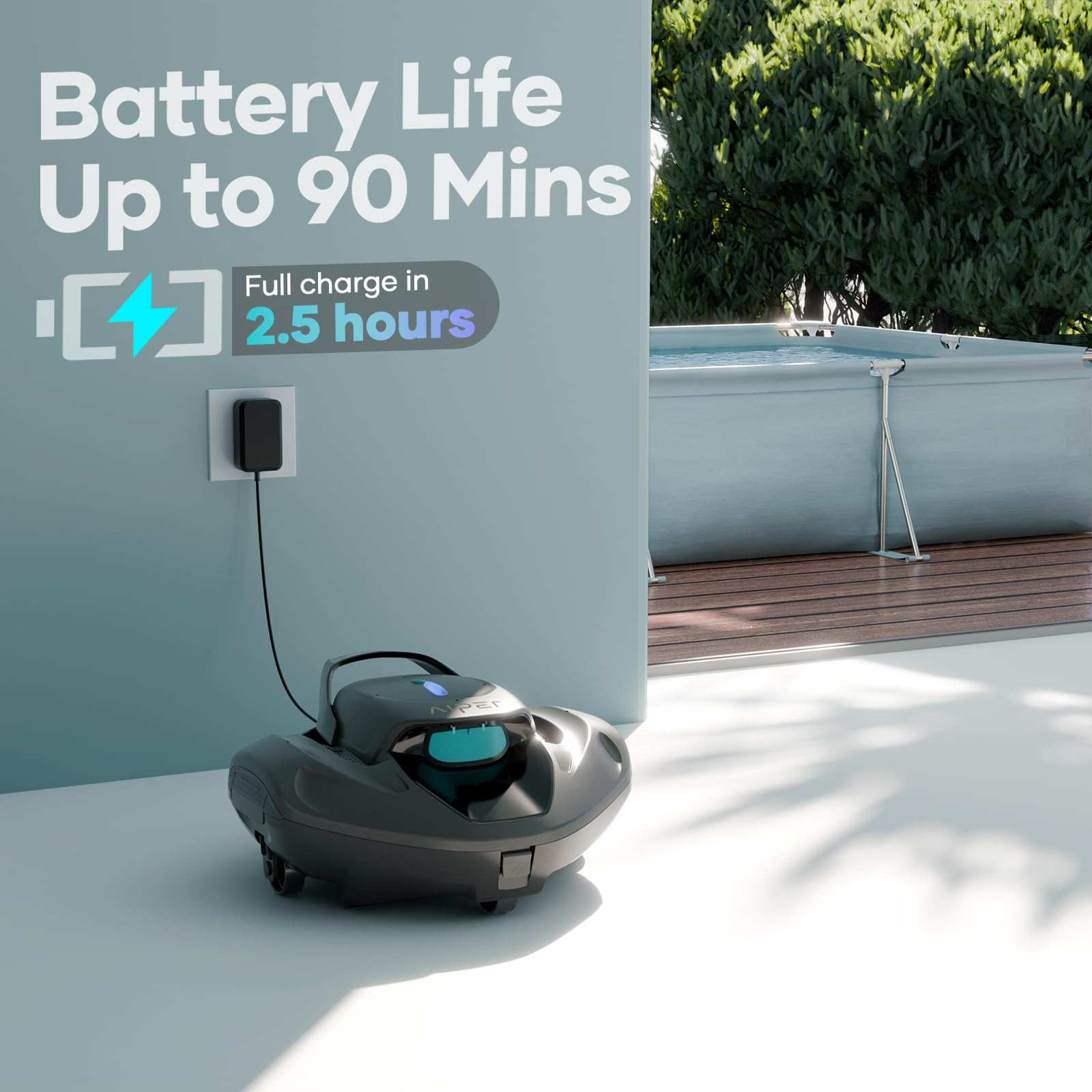 AIPER Kabelloser Poolroboter, Poolsauger Akku mit Doppelantrieb, Poolreinigungs Geeignet für Flache Pools bis zu 80 m2 Dauer 90 Minuten(Generalüberholt)