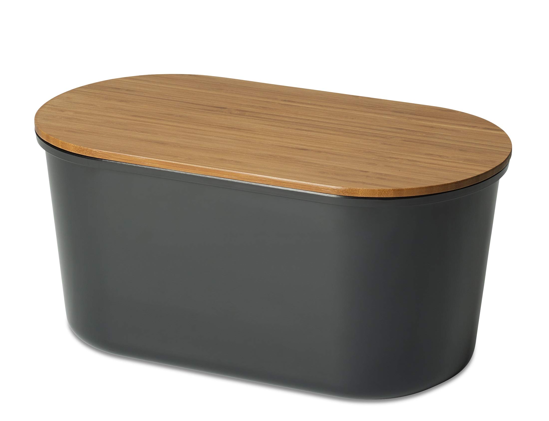 Echtwerk Caja de panera de melamina para Guardar Pan con Tapa de bambú, con Tabla de Cortar integrada, Negro