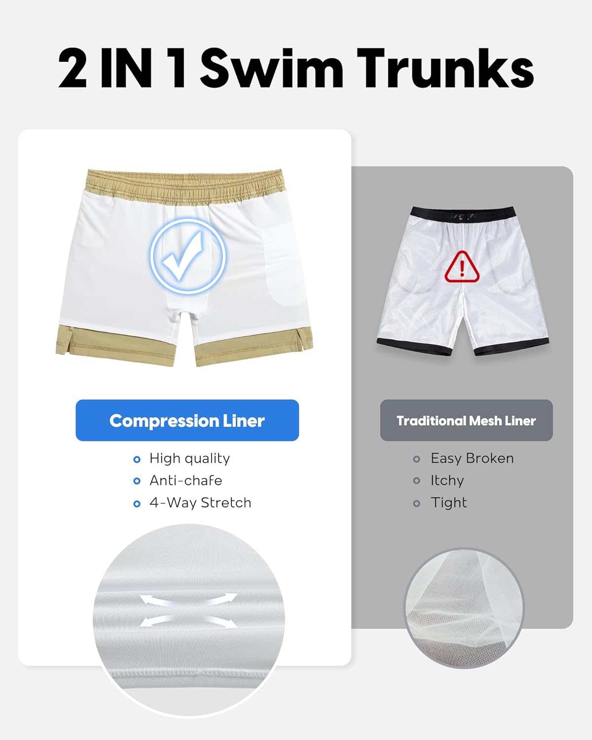 maamgic Men's Swim Trunks with Compression Liner 5.5 inch Beach Shorts Quick Dry Bathing Suits with Zipper Pocket - Image 5