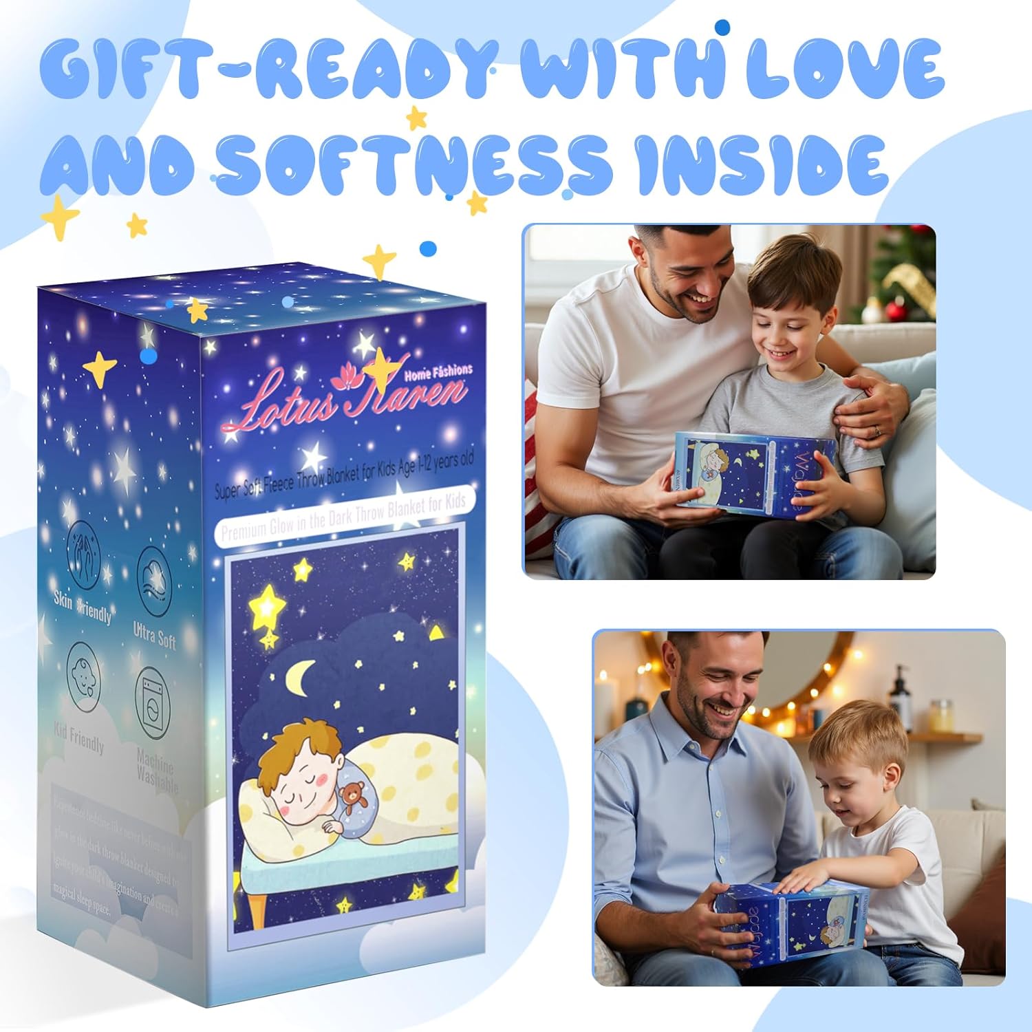 Dinosaur Glow in The Dark Blanket Dinosaur Toys Gifts for Boys Girls 1 2 3 4 5 6 7 8 9 10 11 12 Year Old Kids Blanket with Dino Soft Fleece Bed Couch Throw Home Decor (Navy Blue 50"x60") - Image 3