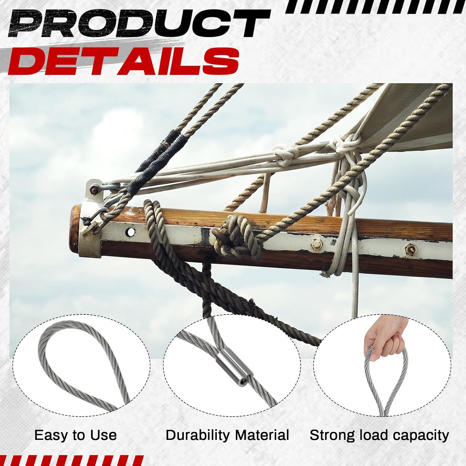 Pelopy 4 Pack Wire Rope & Sling 3/8" x 6' Eye and Eye Wire Rope Choker Sling Mechanically Spliced Rigging Lifting Equipment for Industrial Rigging and Lifting, 4400 lb/ 2 t