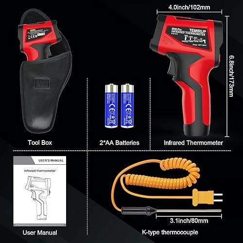 Miniatura 9 de Pistola de temperatura con termómetro infrarrojo, pistola de temperatura láser digital con sonda para cocinar, hornos de pizza, planchas, carne,