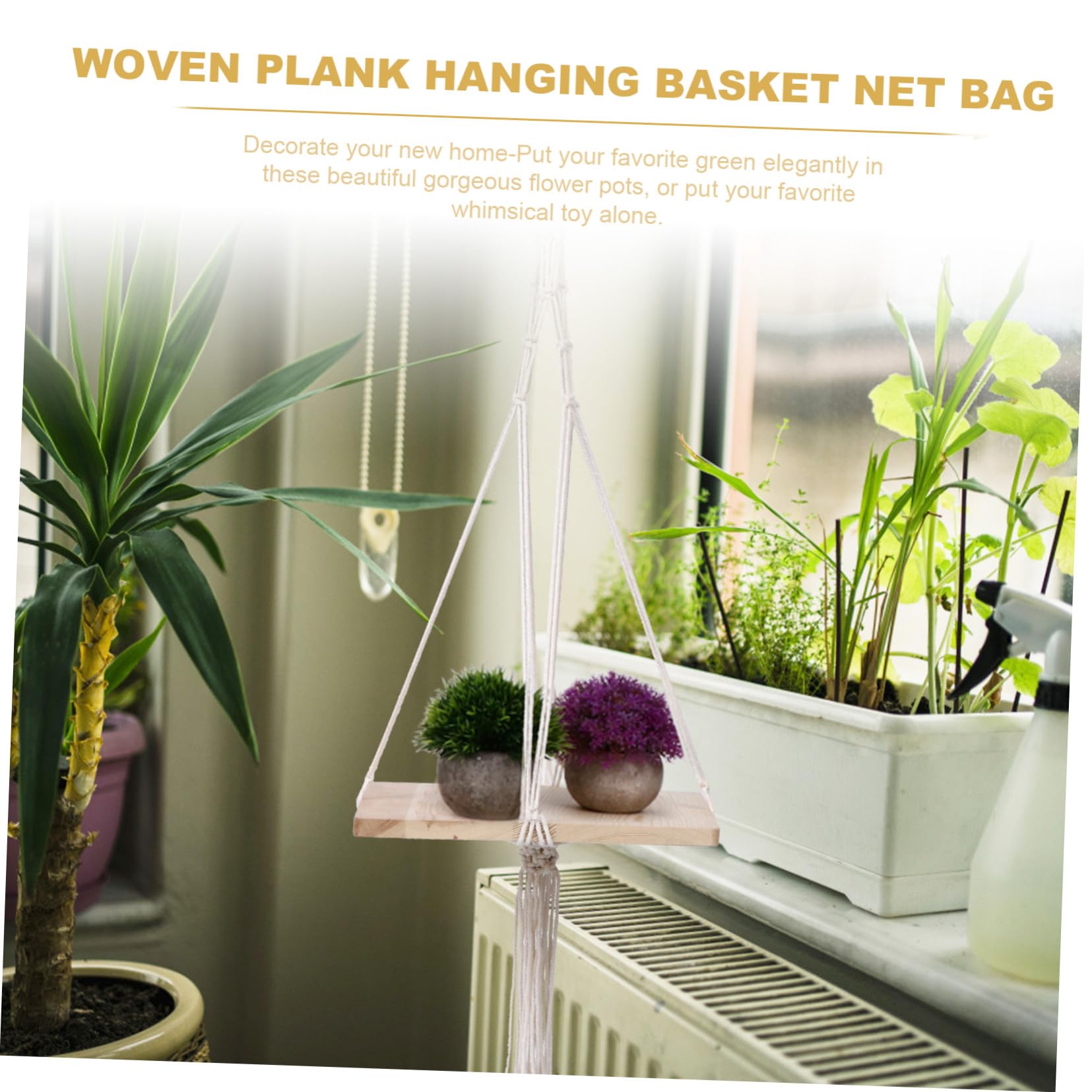 NUOBESTY Hängender Pflanzkorb aus Baumwolle für Balkon und Wohnung, Beige