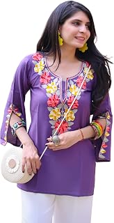 Youthnic Women's Viscose Rayon Yoke Embroidery Straight Short Kurti | Office Wear Kurti | College Wear Kurti | Tunic Top Price In India