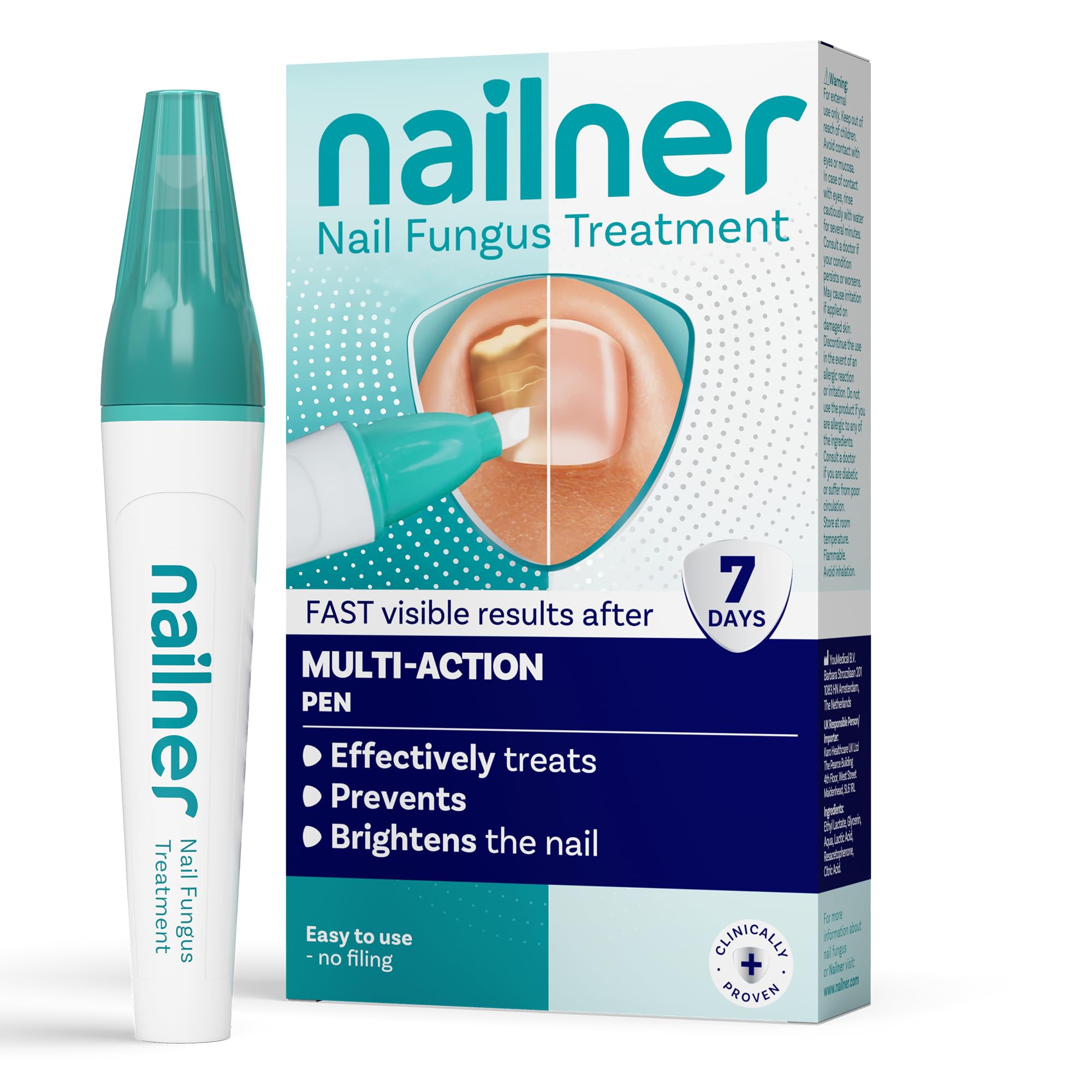 Nailner Fungal Nail Treatment Pen 4 ml - Extra Strong Anti Fungal Nail Treatment for Toenails - 2 in 1 Treat & Prevent Toe Nail Fungus - Antifungal Nail Infection - Clinically Tested & Fast Results