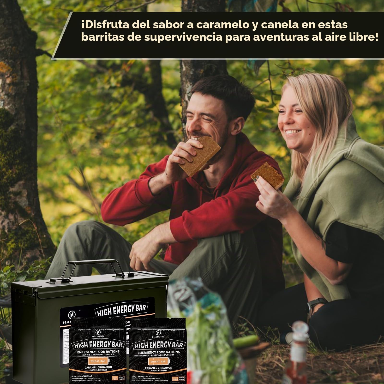 PEAK4RATION Barra de alta energía | Galletas de ración de emergencia - Canela caramelo, 3 kg (paquetes de 12 x 250 g) 13728 kcal | Galletas comprimidas de larga vida útil hasta 12 días de suministro