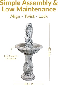 Sunnydaze 42 Fairy Flower Solar Water Fountain with LED Lights, Polyresin | Outdoor Water Fountain with 6hrs Battery Backup, Stone-look for Garden, Yard, Patio, Deck, Easy Assembly, Calming Water Sound