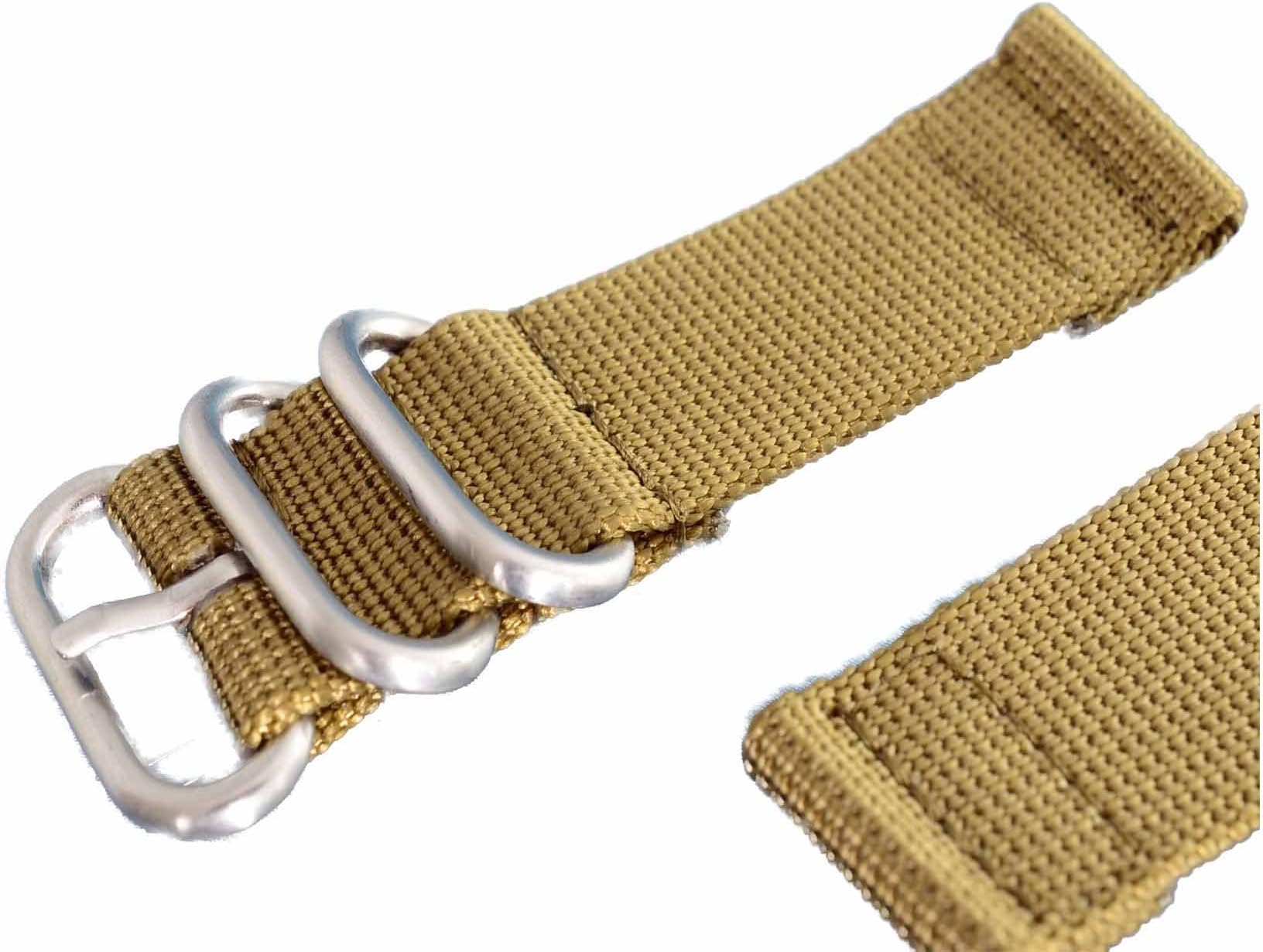 2 Piece 3 Ring Zulu Style Premium Military Watch Strap 22mm Khaki