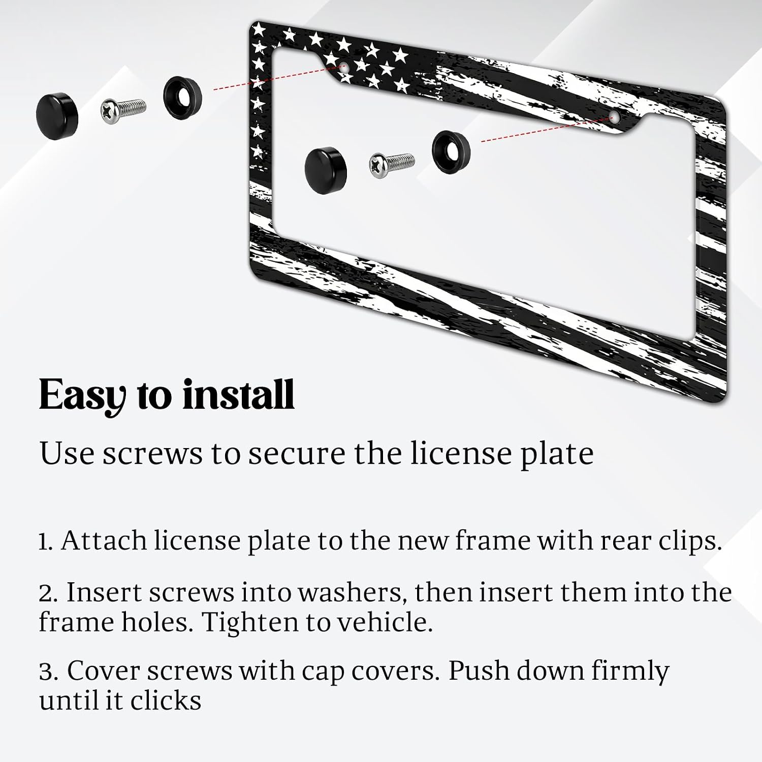 2 Pack License Plate Frames, American Flag License Plate Cover, Universal US Stainless Steel License Plate Holder with Screws for Women Men