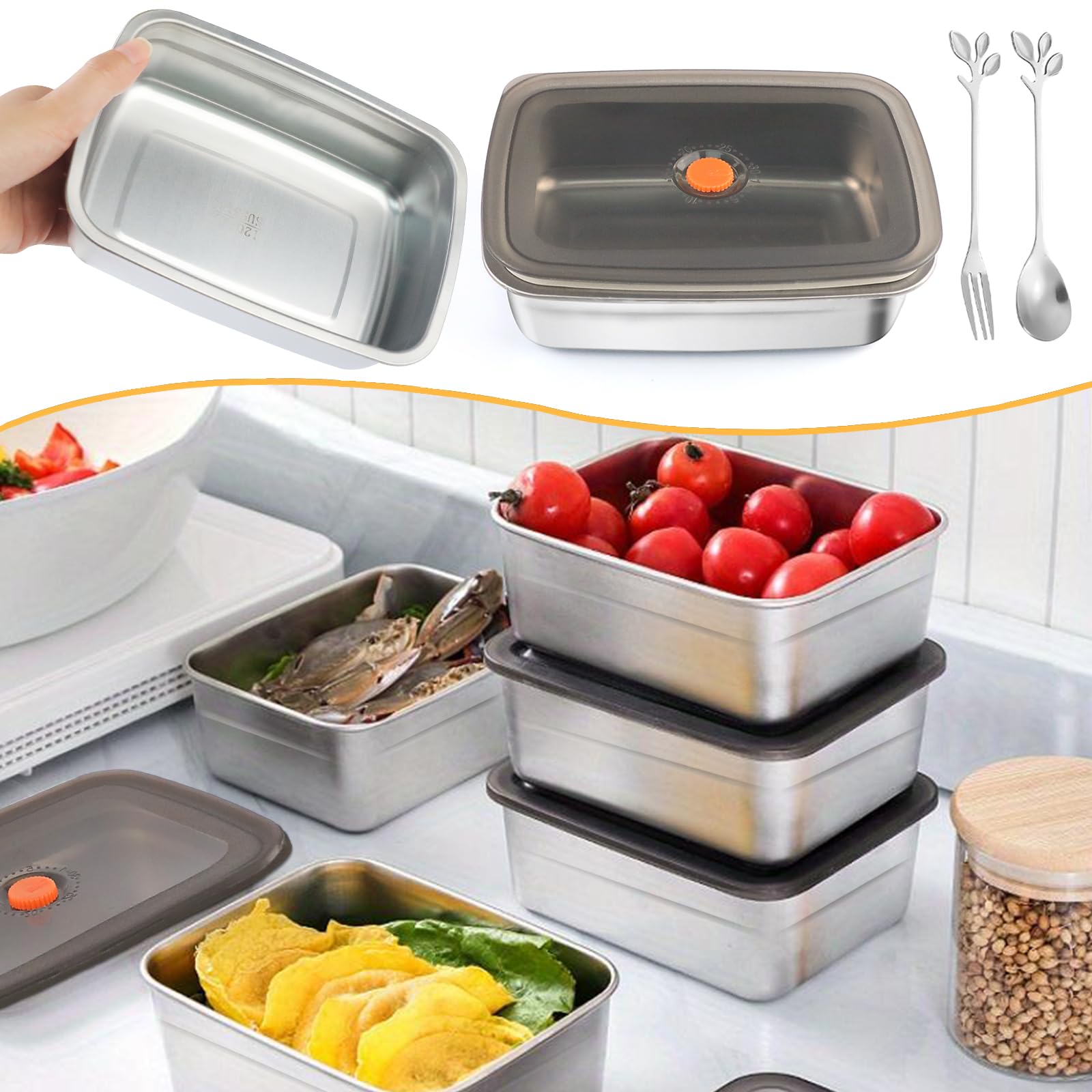10 recipientes de almacenamiento de alimentos de acero inoxidable 316, tapas herméticas, 1500 ml, contenedor de metal para refrigerador, contenedor de comida de metal