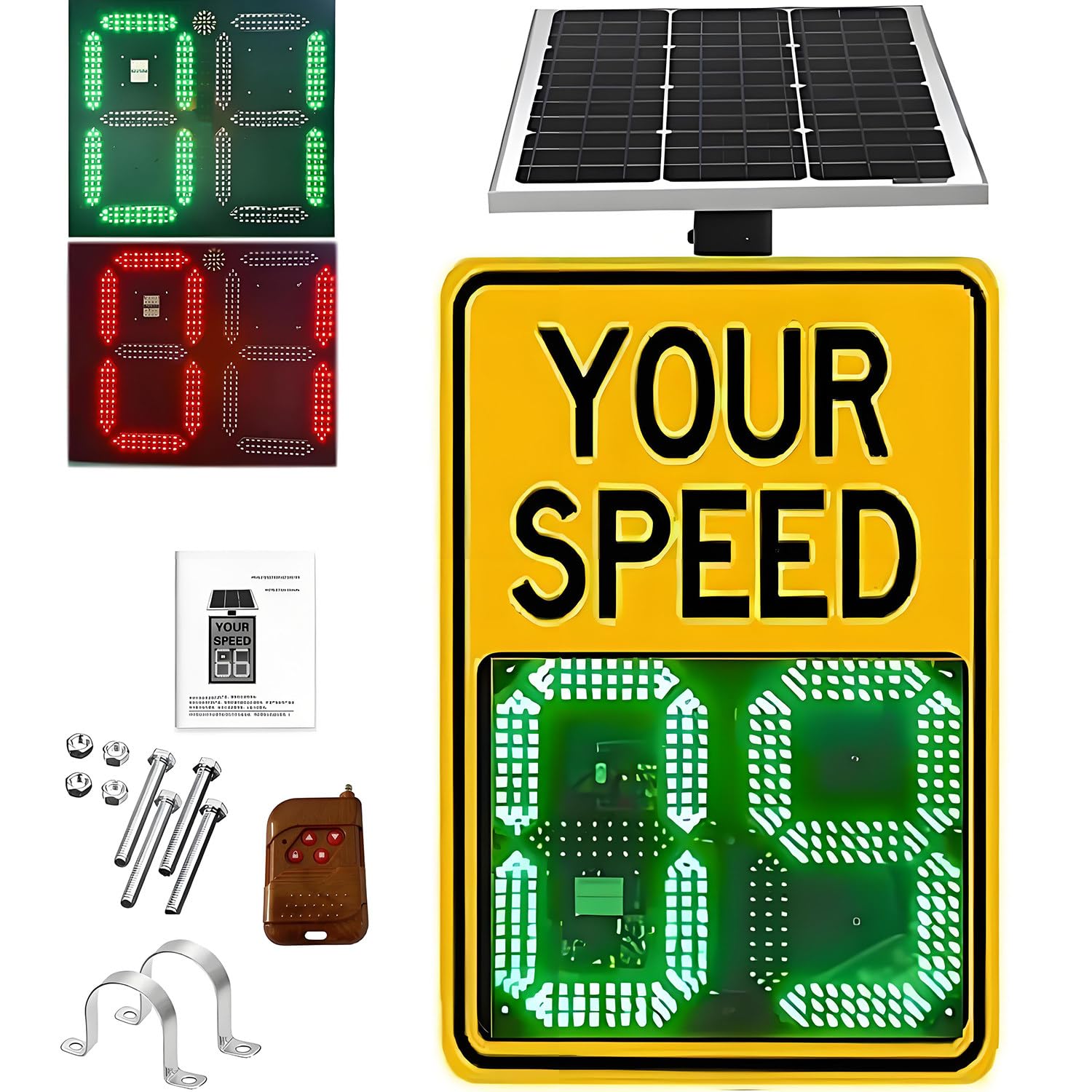 Señal de advertencia de velocidad de radar solar con pantalla LED de 2 dígitos, control remoto inalámbrico, alerta de exceso de velocidad para zonas escolares