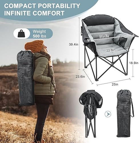 Miniatura 2 de MOPHOTO Silla de camping plegable de gran tamaño, sillas de campamento portátiles de gran tamaño para adultos, sillas plegables totalmente