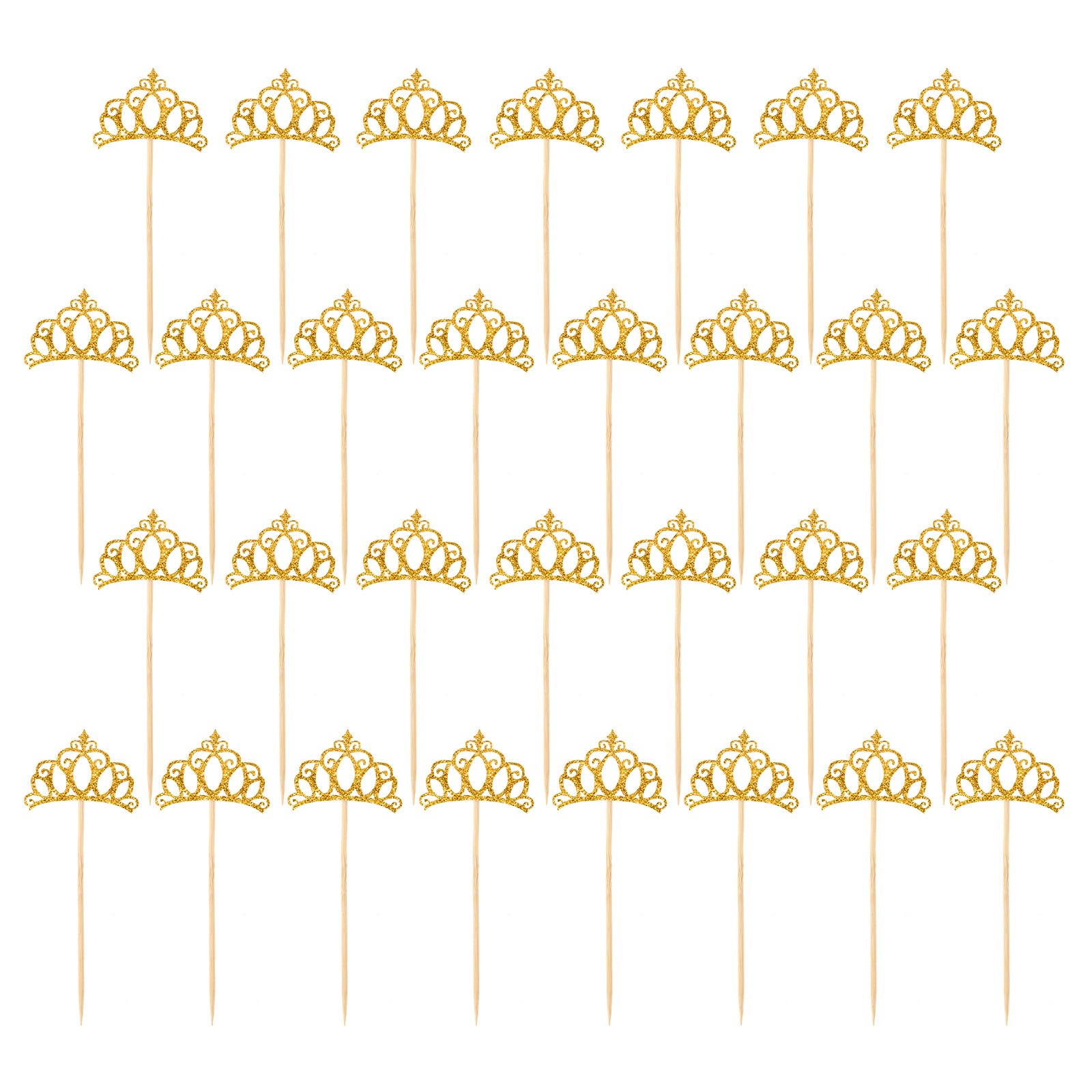 48Pcs Gold Crown Cupcake Toppers, Glitter Queen Cake Picks Cup cake Insert Princess Theme Cupcake Toppers for Queen Wedding Shower Birthday Party