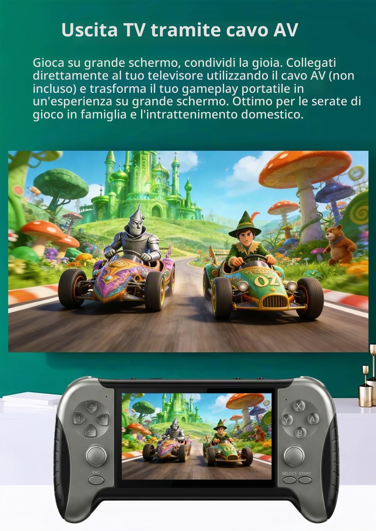 Console di gioco retrò YHFITN con schermo HD da 4,3 pollici, giochi integrati, uscita TV, lettore video/musicale, con batteria ricaricabile, regalo di compleanno ideale per adolescenti e adulti