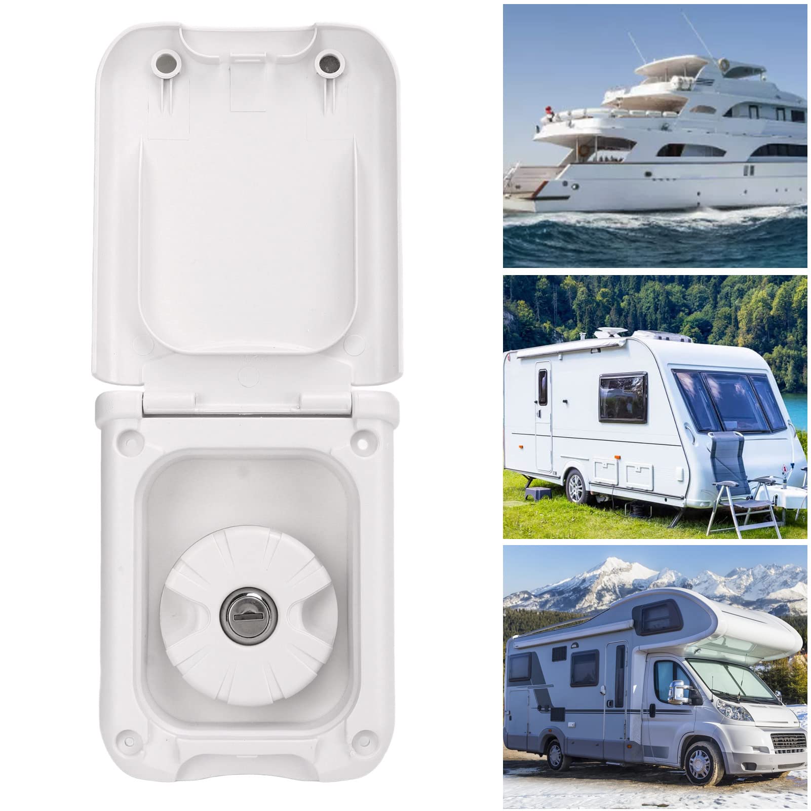 Tissting Tappo Serbatoio Acqua, 90 mm Tappo Acqua Camper con Coperchio, Ingresso Acqua per Camper con 2 Chiavi, Acqua Fresca Riempimento Botola di Ingresso per Caravan Motorhome Roulotte Barche