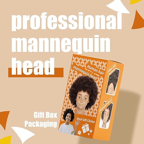 Miniatura 4 de Cabeza de maniquí de cabello humano, cabeza de maniquí africana con 100% cabello humano, cabeza de muñeca para peinar el cabello con aspecto lindo e