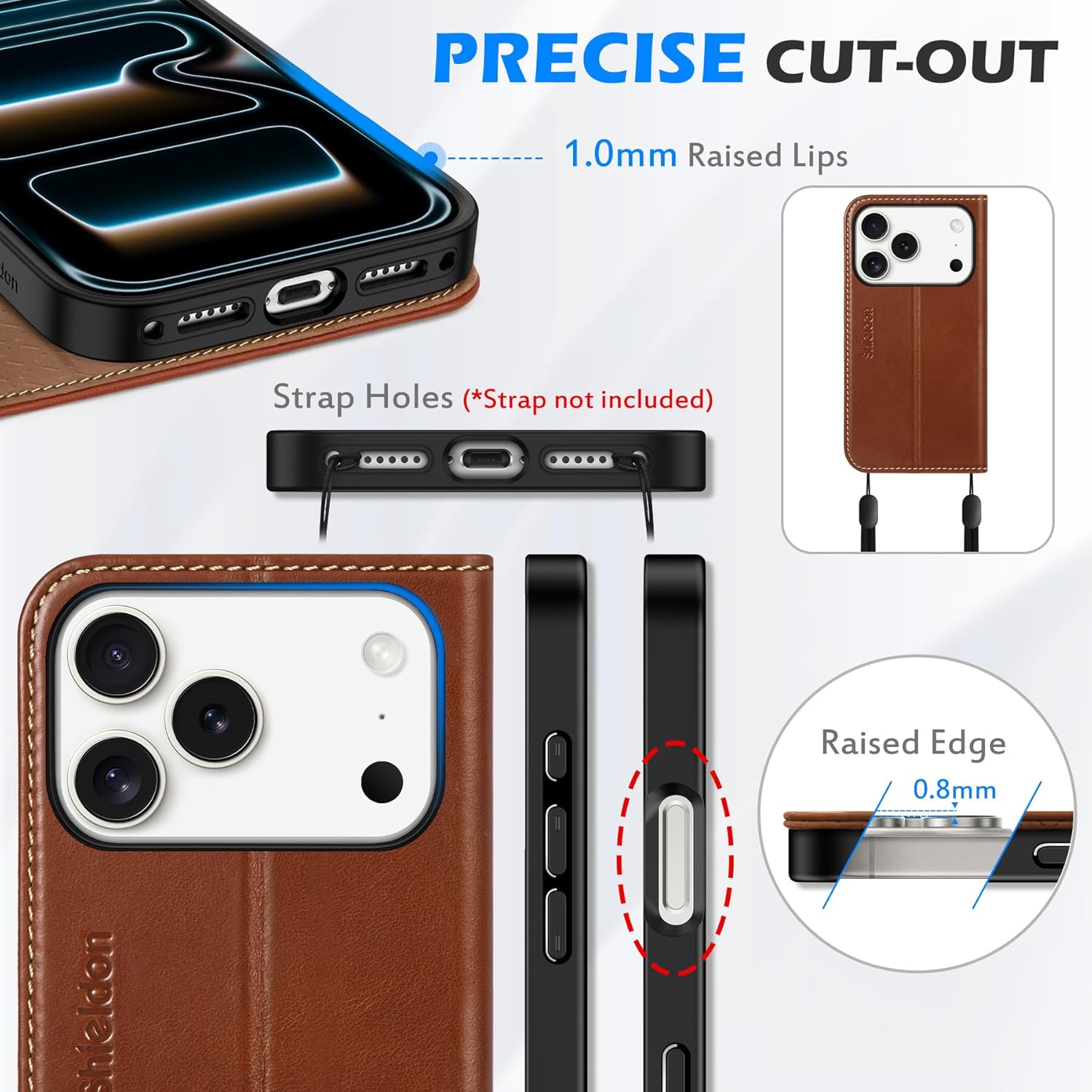 SHIELDON Genuine Leather Wallet Case for iPhone 17 Pro 6.3" 2025 | Flip Cover | Magnetic Closure | RFID Blocking Credit Card Holder | Kickstand | Shockproof Phone Cover | Retro Brown - Image 8