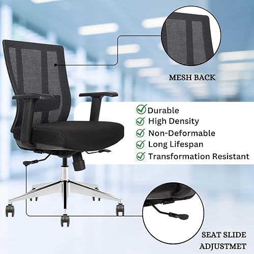 Miniatura 4 de GM Seating Silla ergonómica de sala de conferencias con respaldo de malla con asiento deslizante  Soporte lumbar ajustable, silla de escritorio para