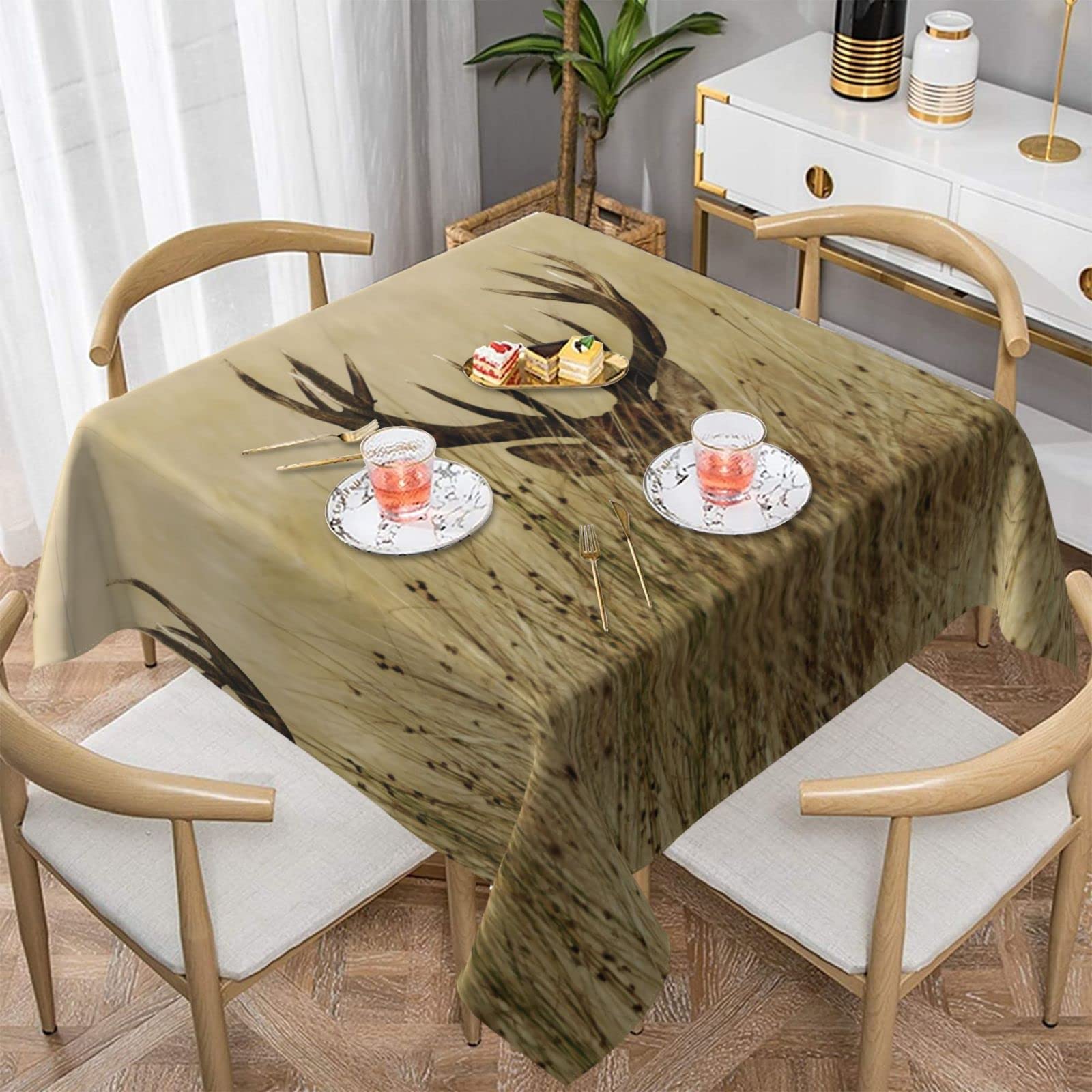 Lawenp White Tailed Deer Square Wrinkle-Free Table Cloth Cover Table Decorative for Wedding Dinning Party Banquet Tabletop