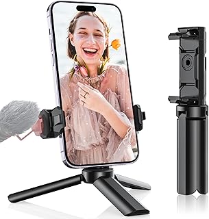 Mini Tripod, Anozer Small Tripod with Universal Phone Holder & Cold Shoe,Lightweight Phone Tripod Stand Compatible with iPhone 15 Pro Max/15 Pro/14 Pro Max/14 Pro,Travel Tripod for Camera/GoPro/Webcam