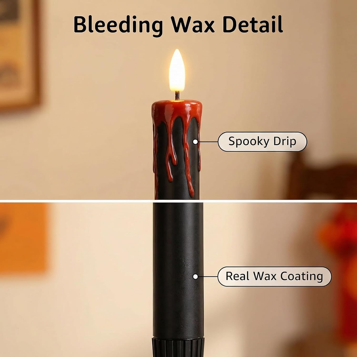 Eywamage Black Bleeding Flameless Taper Candles with Remote, Halloween LED Candlesticks Battery Operated Set of 6
