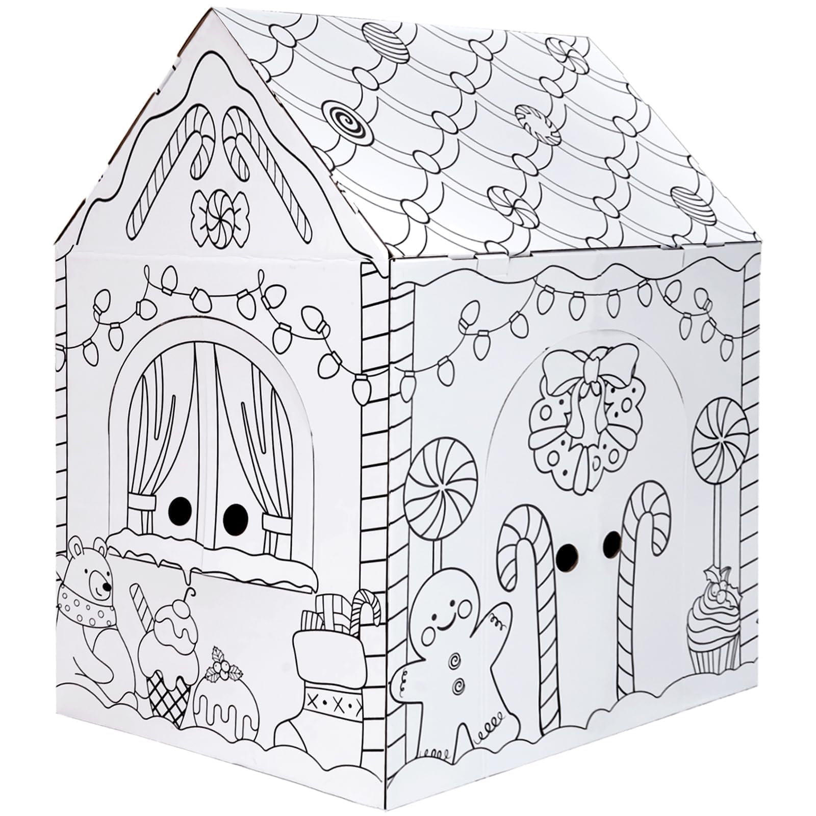 kockuu Color Your Own Cardboard Gingerbread House, Large Christmas Cardboard Playhouse for Kids Toddlers Christmas Arts & Crafts Activity Indoor Fun, 40