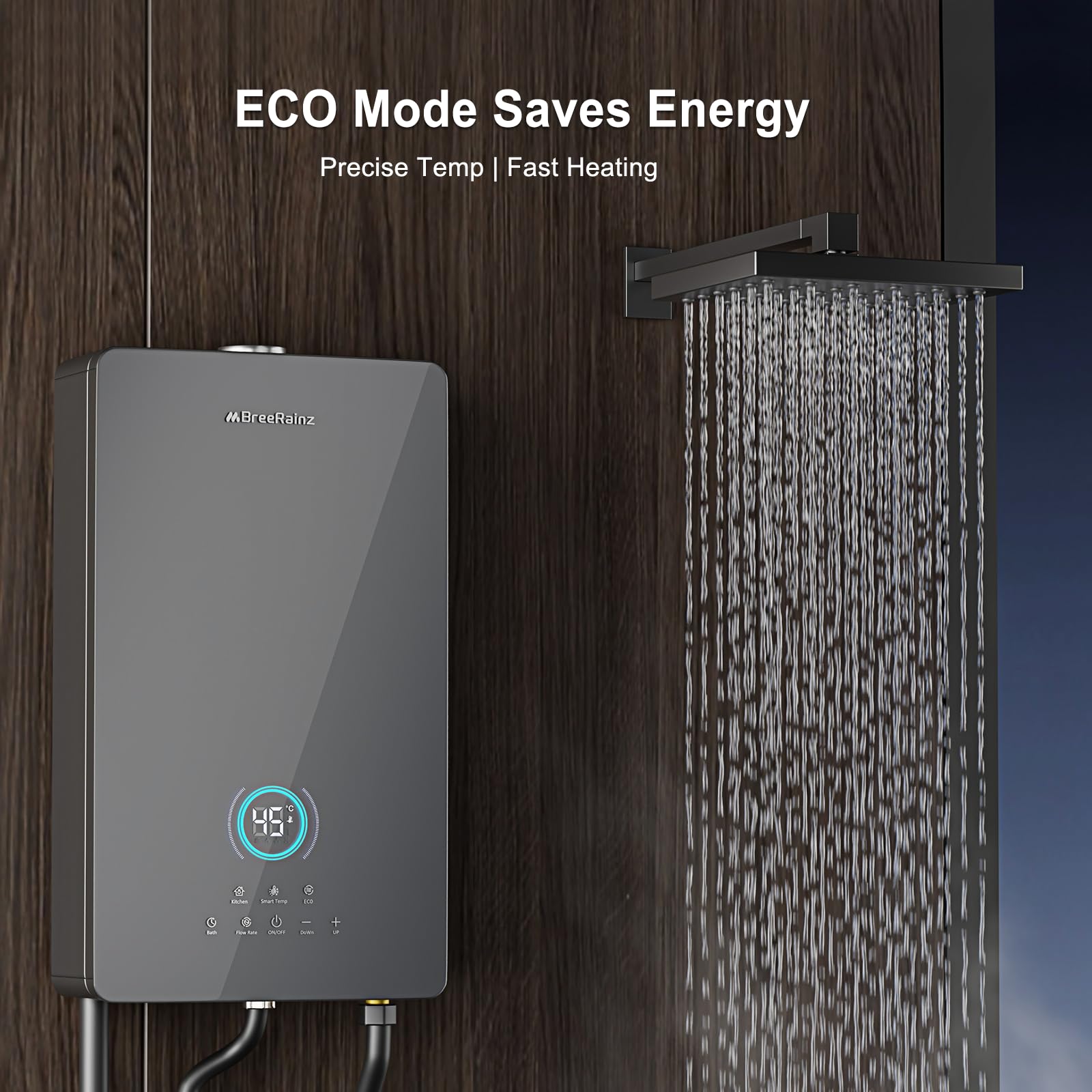 BreeRainz 16 LPM Calentador de Agua Gas,32 kW Calentador de Agua Butano Propano con 5 Modos, Botones de Pantalla Táctil LED, Toma de 220 V, Funcionamiento con Butano y Propano