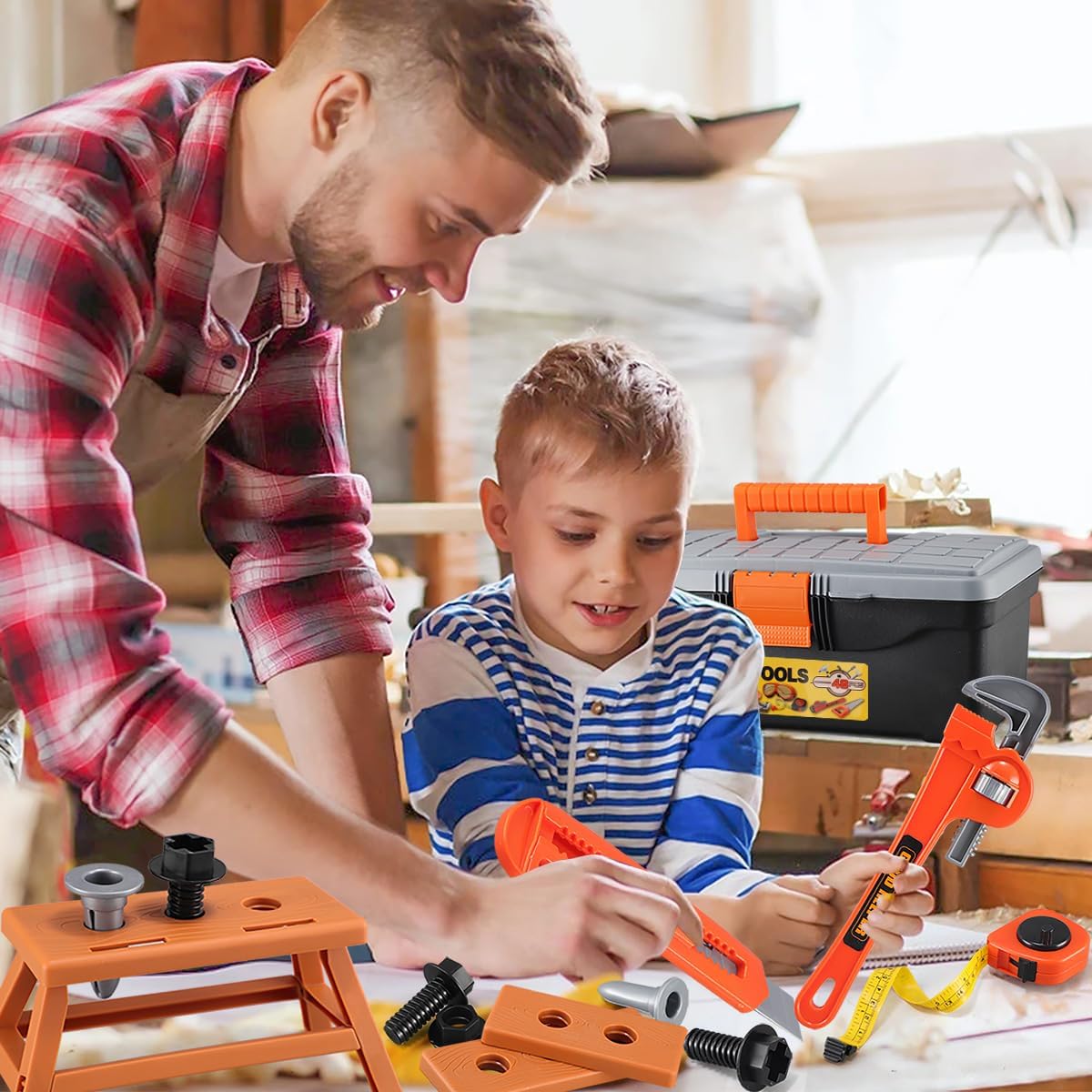 Kids Tool Set – Zealous 48 pcs Toddler Tool Set with Tool Box & Electronic Toy Drill, Pretend Play Kids Toys, Toy Construction Tools for Kids Ages 3,4,5,6,7,8 Years Old (A-Orange) - Image 7