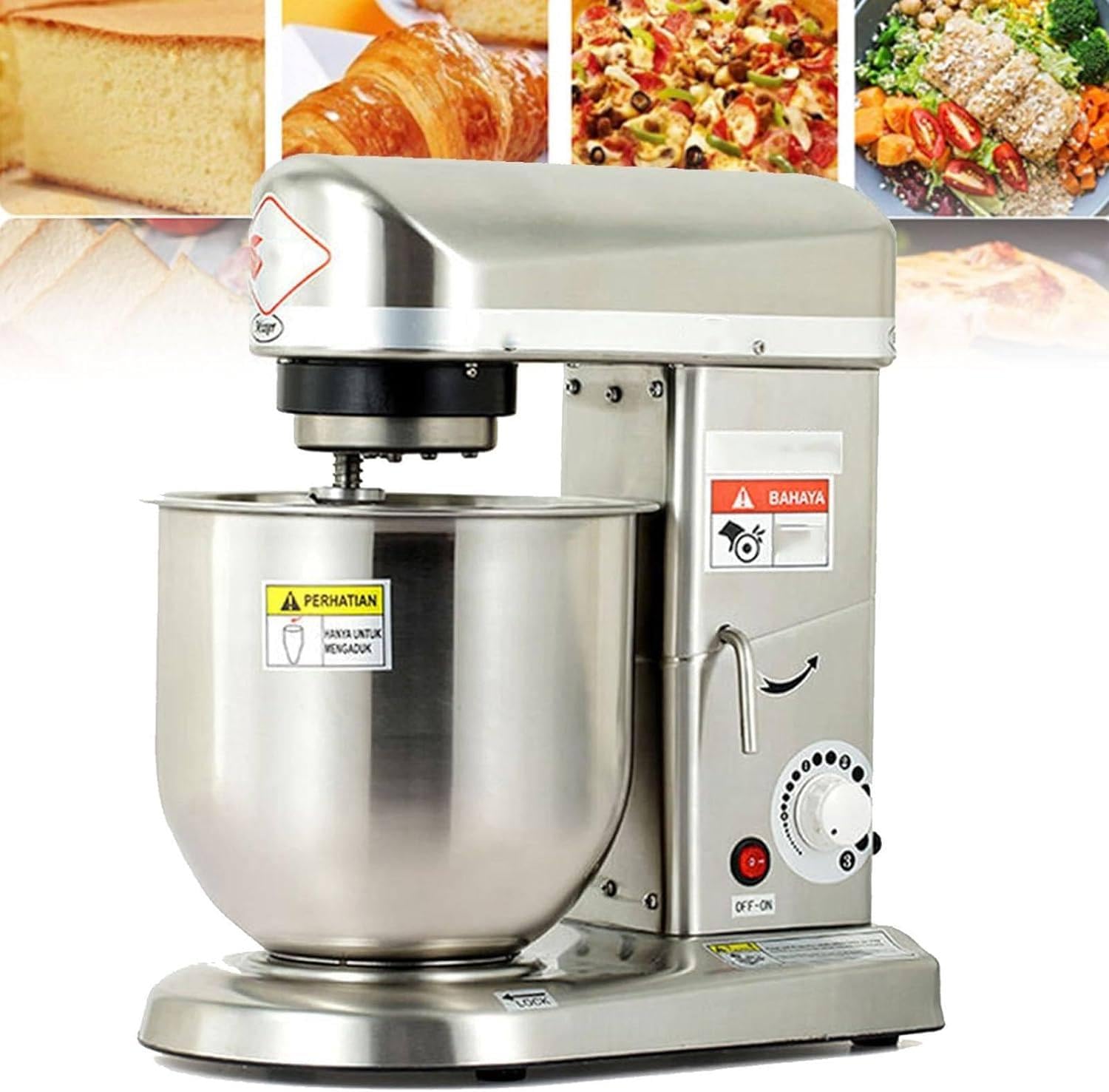 Impastatrice Commerciale,Impastatrice a Spirale,Impastatrice Elettrica da Cucina,Impastatrice per Torte 3 in 1,con Gancio Impastatore,Frusta,Frusta e Ciotola per Panetteria Pizzeria,5L