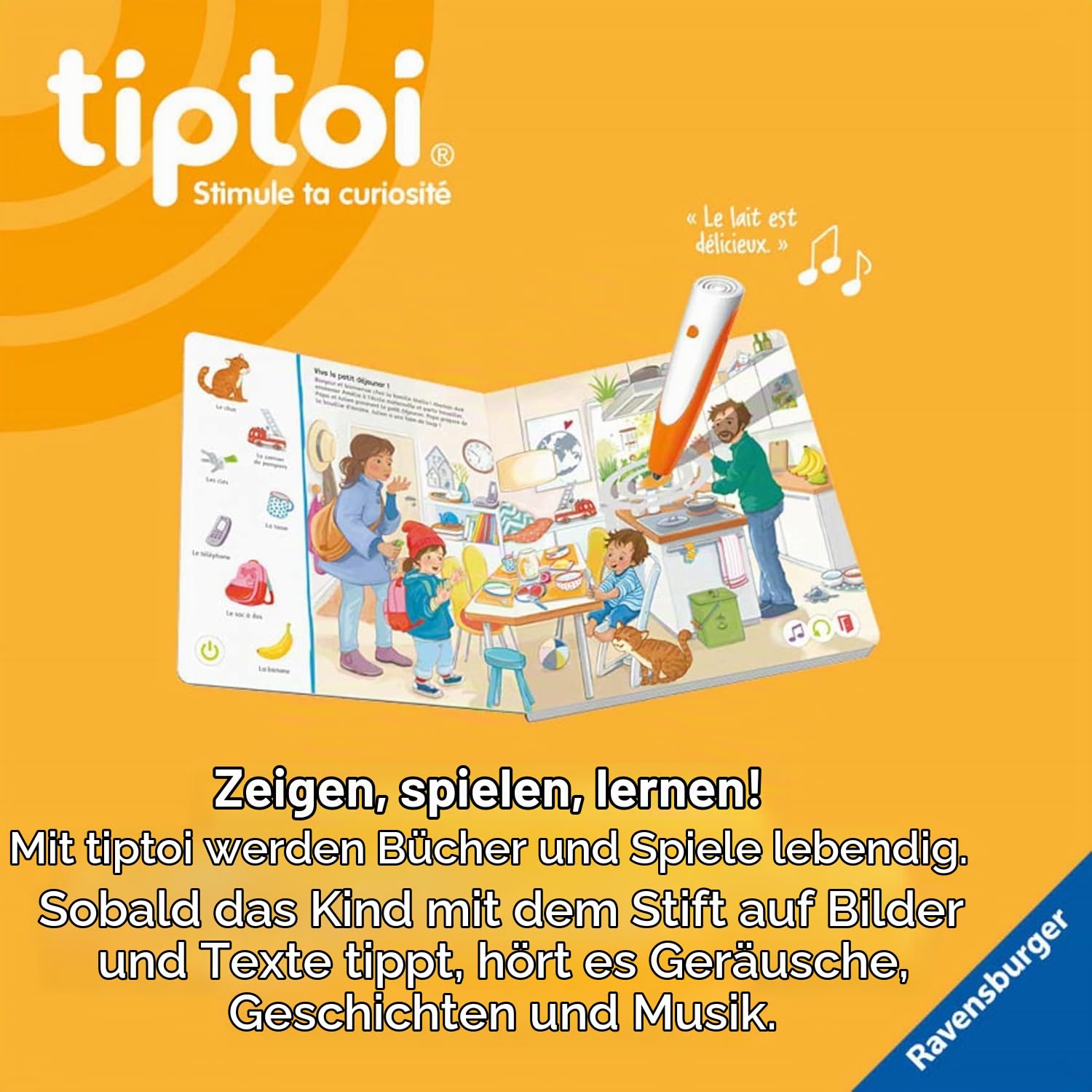 Ravensburger tiptoi Interactive Globe — Lernspiel für Kinder ohne Bildschirm — Erdkunde und die Welt Lernen — 200 Karten — ab 7 Jahren — tiptoi Reader separat erhältlich — französische Version