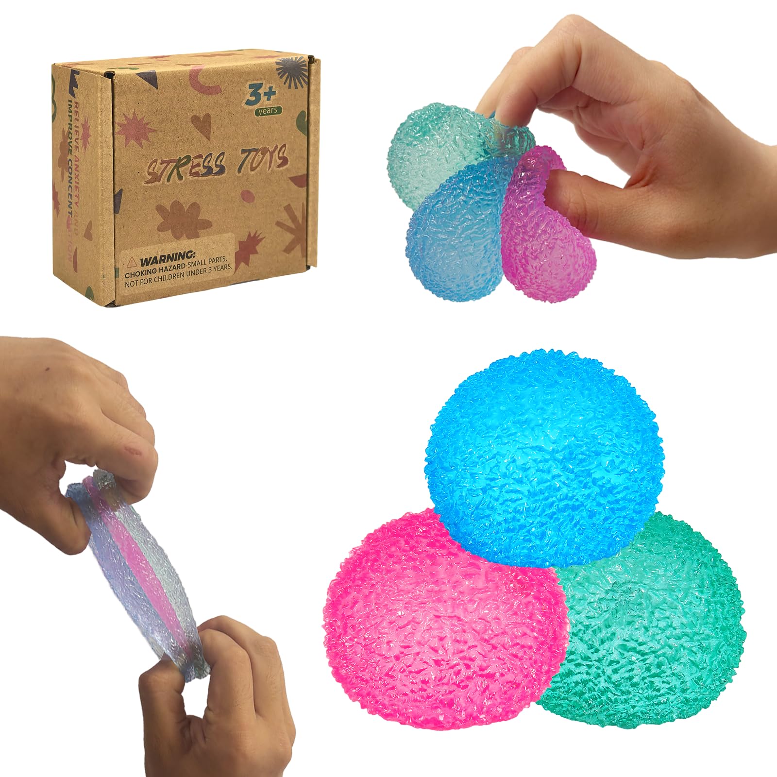 Graphinza Squeeze Toys for Kids, 1.57in Stress Relief Balls, Durable & Safe Stress Toys for Boys and Girls Age 3+, Ideal for Autism, Adults, and Classroom Rewards (Small 3 Pack) â image 1