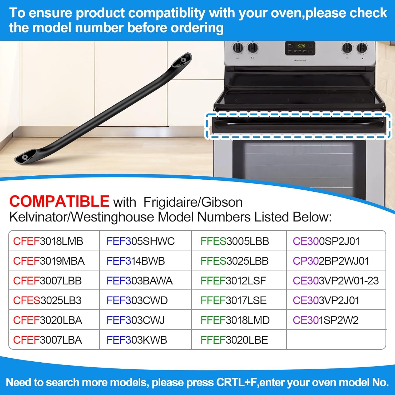 316545300 Oven Handle Replacement Black for Frigidaire Stove Oven Door Handle for Kenmore Oven Handle Gas/Electric Range StoveAP4527353 5303273127 CFEF3016LBD,Include 2PACK 316433300 Screws[Upgraded]