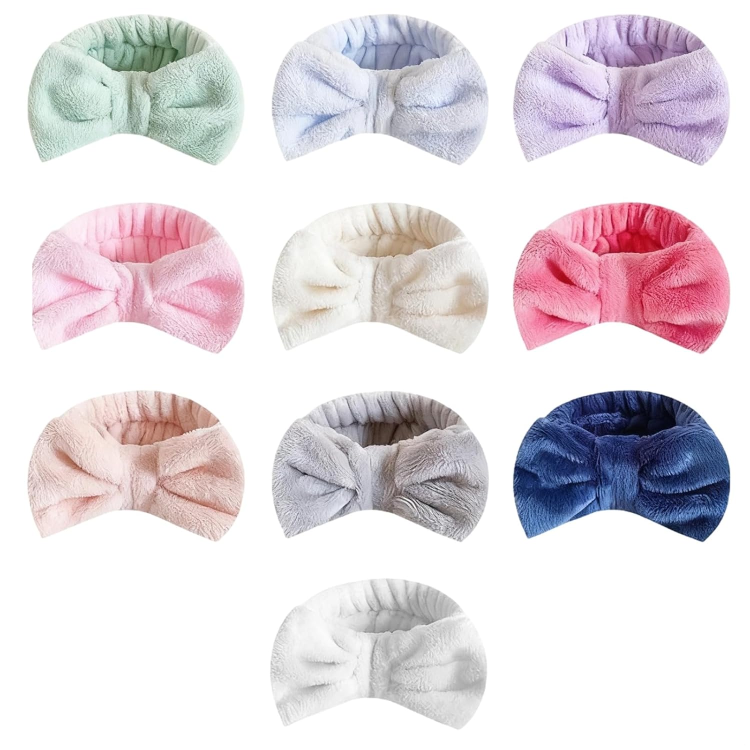 10 Pcs Multicolor Bowknot Headband Set, Microfiber Spa, Washing Face Headband & Wristbands For Women