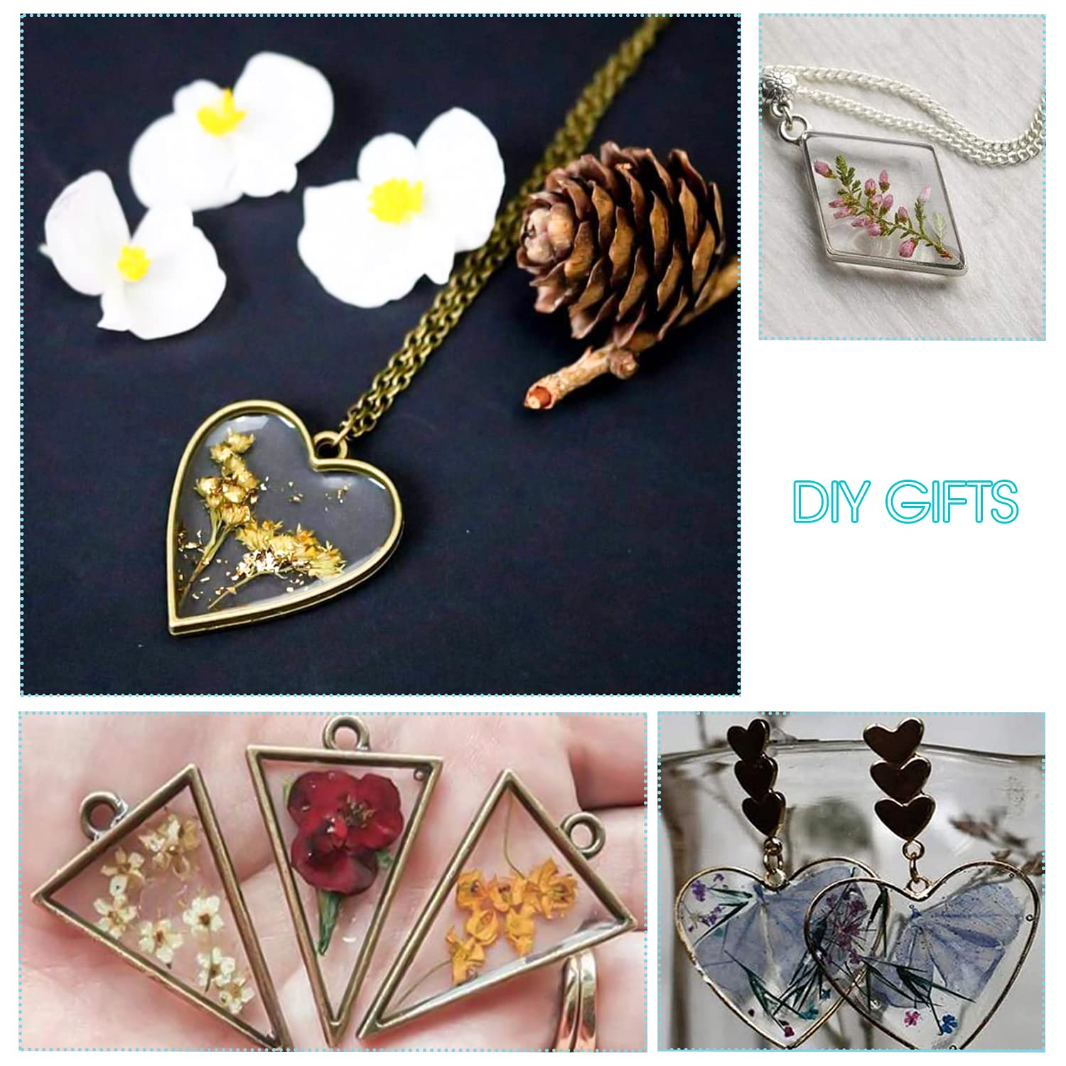 GIAK Bisel Colgante 55 piezas de Colgantes de Bisel en Blanco Colgantes con Marco de Resina Epoxi Bases de Colgante Marco DIY Aretes Collares Pulseras Colgantes y Manualidades